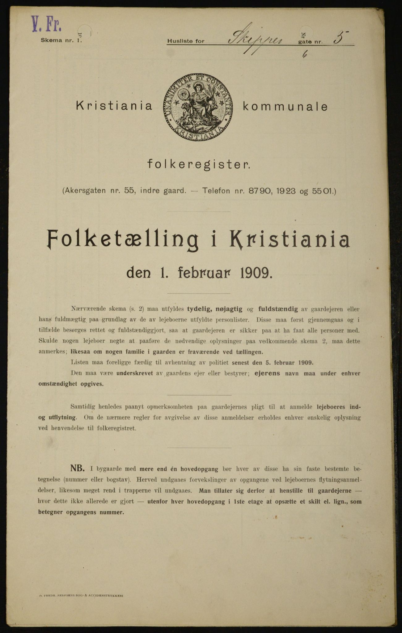 OBA, Municipal Census 1909 for Kristiania, 1909, p. 86523