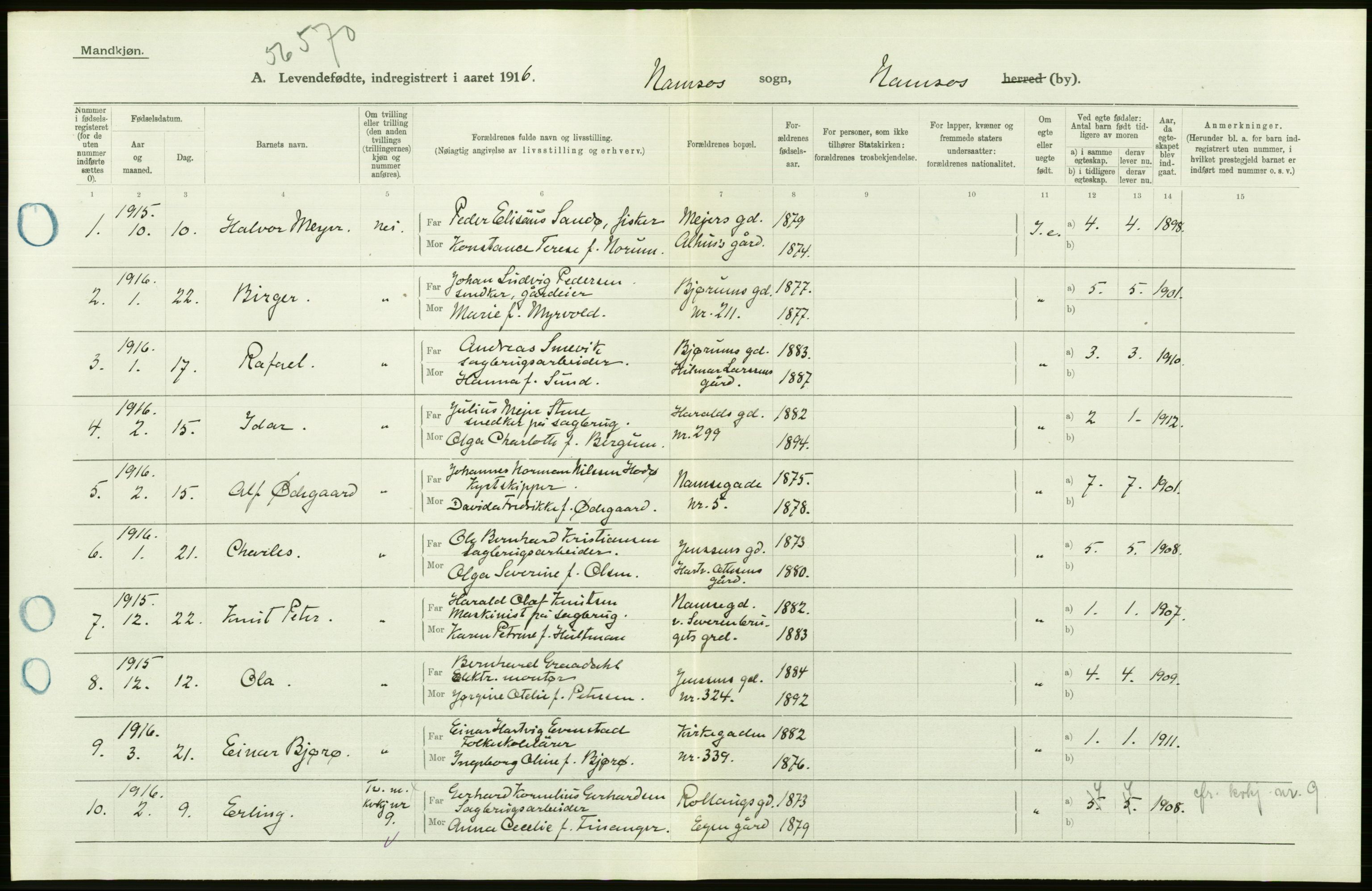 Statistisk sentralbyrå, Sosiodemografiske emner, Befolkning, AV/RA-S-2228/D/Df/Dfb/Dfbf/L0048: N. Trondheims amt: Levendefødte menn og kvinner. Bygder og byer., 1916, p. 536