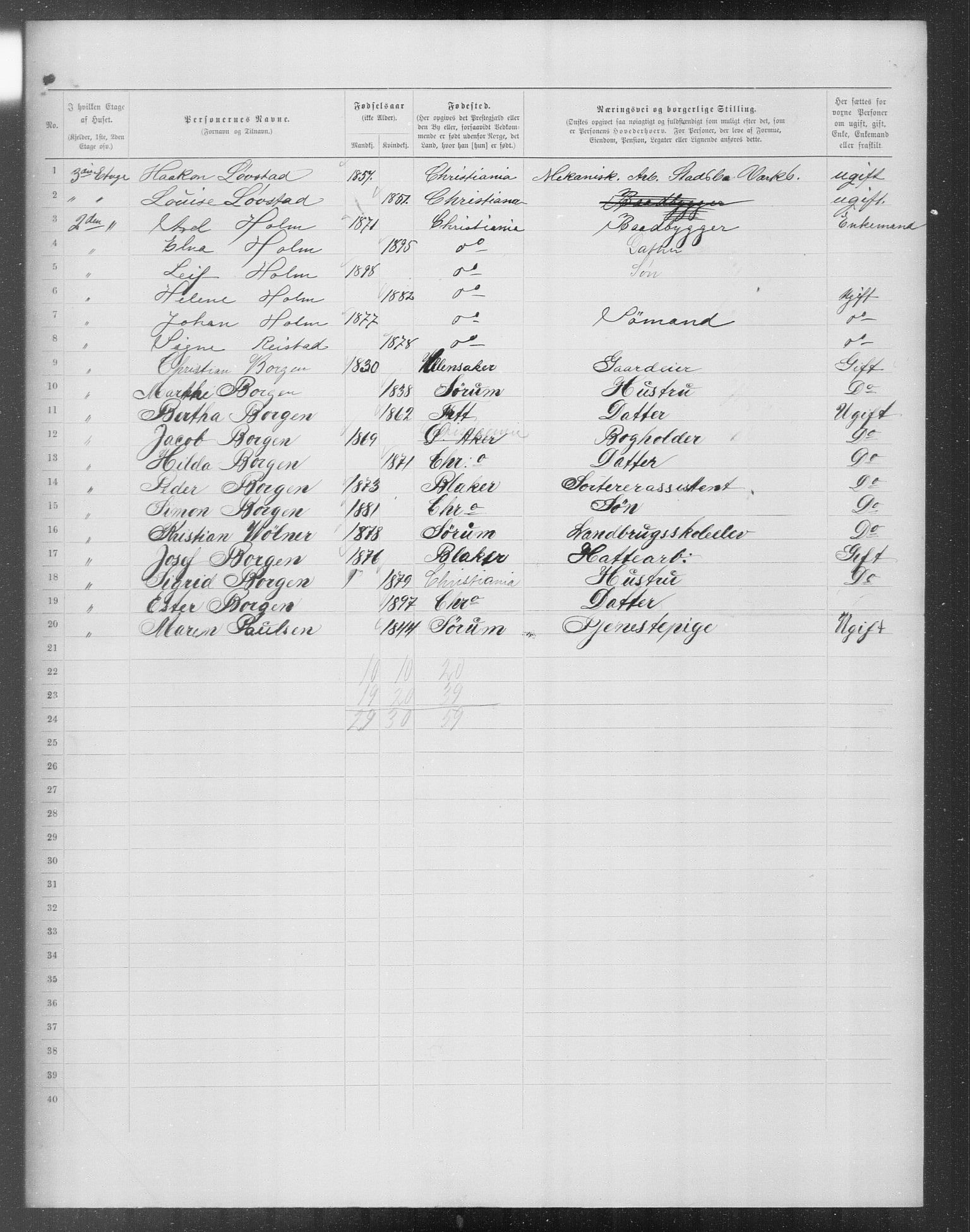 OBA, Municipal Census 1899 for Kristiania, 1899, p. 11607