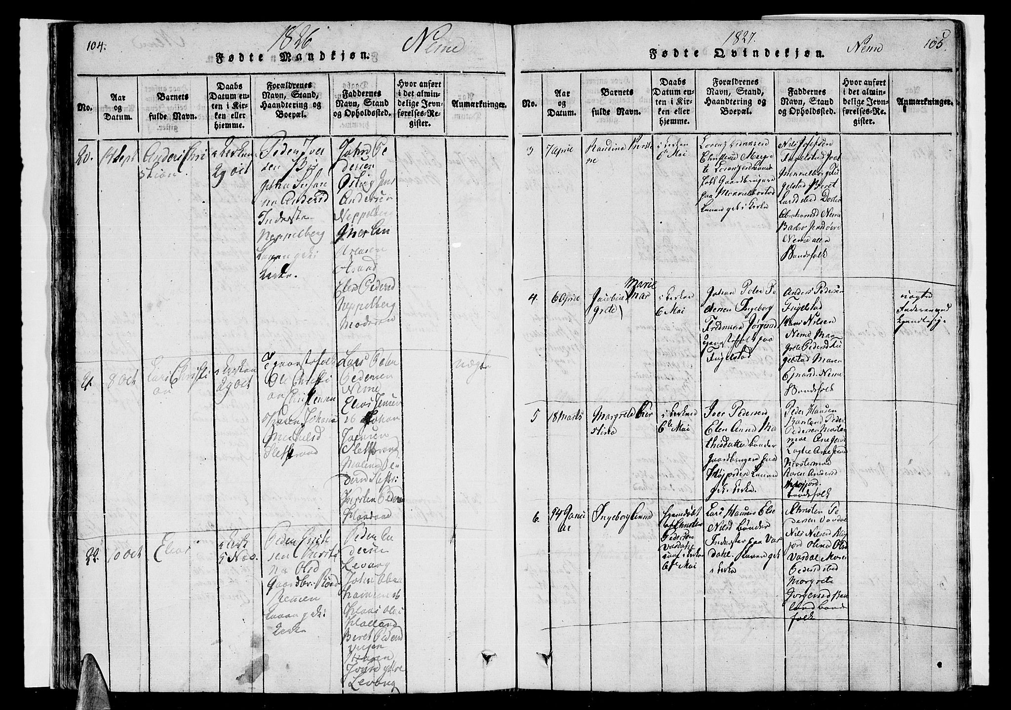 Ministerialprotokoller, klokkerbøker og fødselsregistre - Nordland, AV/SAT-A-1459/838/L0546: Parish register (official) no. 838A05 /1, 1820-1828, p. 104-105