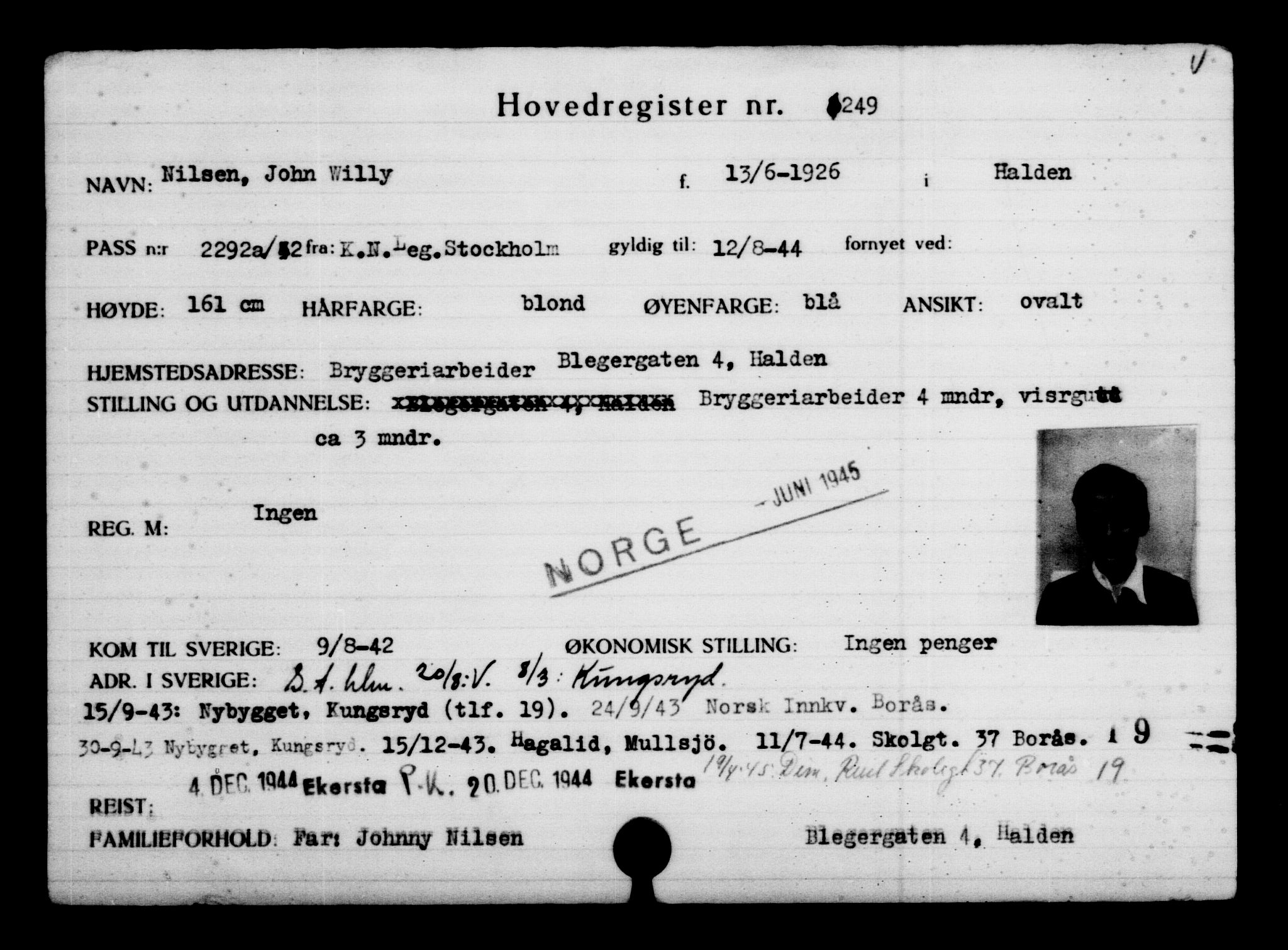 Utenriksstasjonene, Legasjonen i Stockholm, Flyktningkontoret, AV/RA-S-6753/V/Va/L0004: Kjesäterkartoteket, flyktninger med registreringsnr. 3496-6610, 1940-1945, p. 3238
