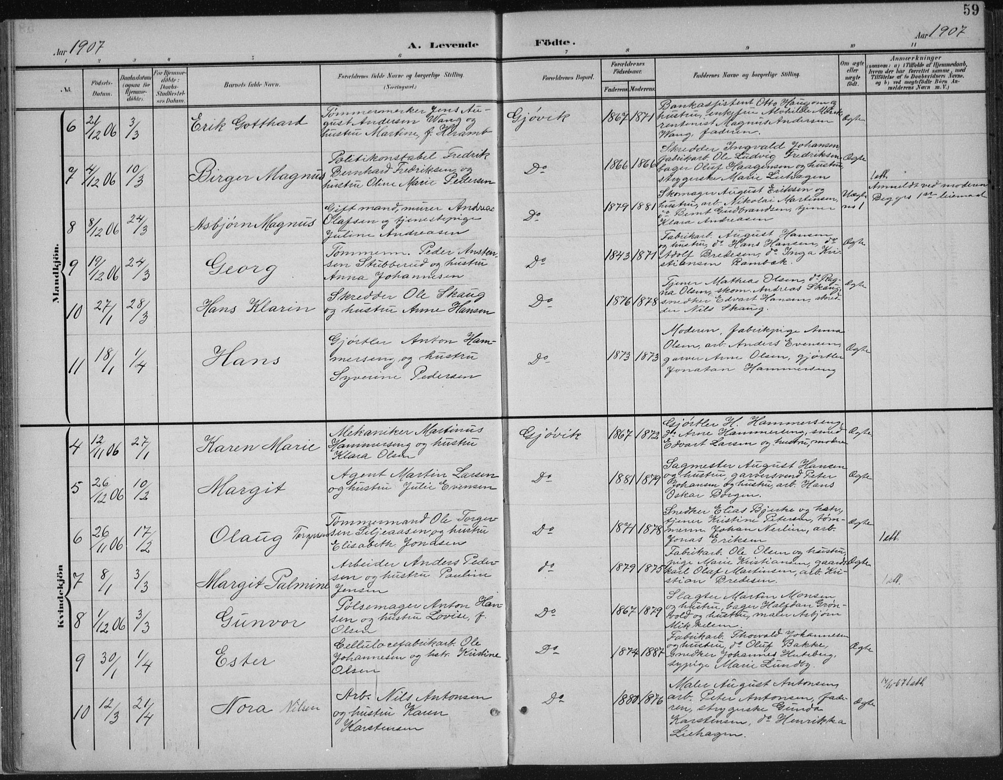 Vardal prestekontor, AV/SAH-PREST-100/H/Ha/Haa/L0013: Parish register (official) no. 13, 1901-1911, p. 59