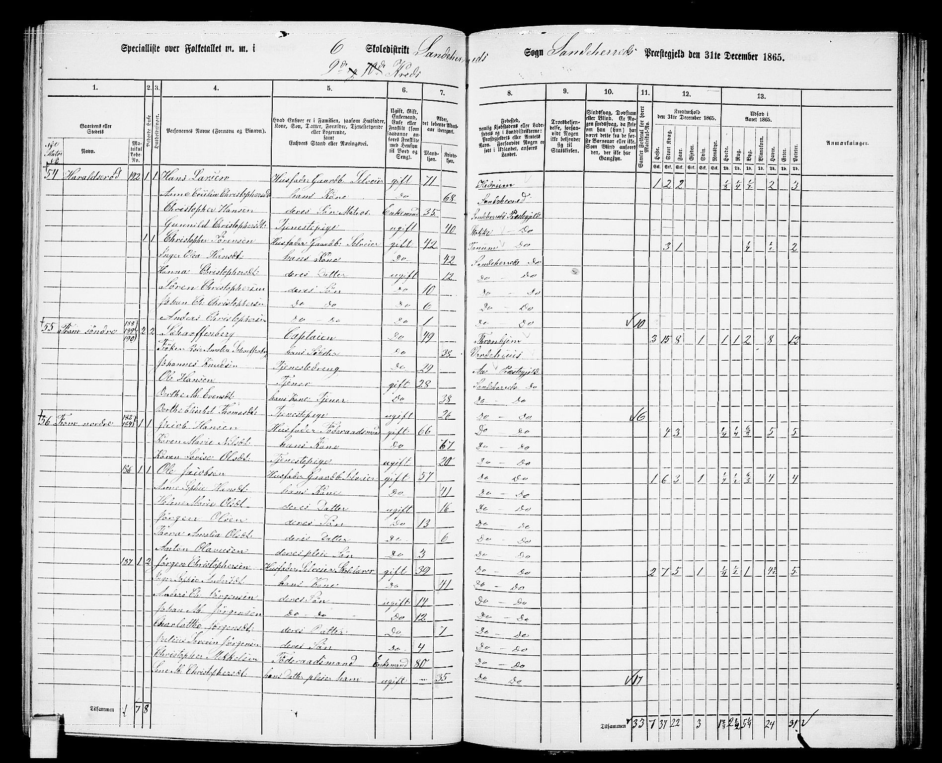 RA, 1865 census for Sandeherred/Sandeherred, 1865, p. 157