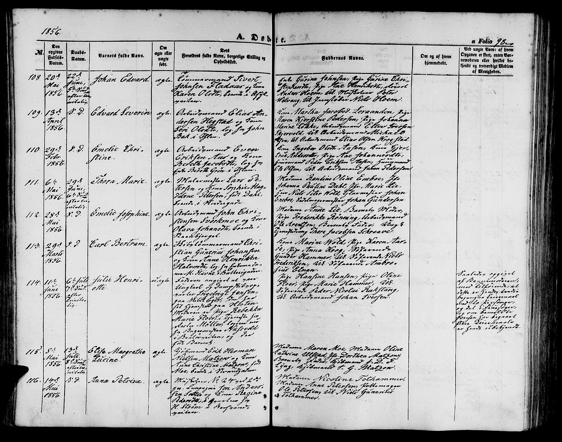 Ministerialprotokoller, klokkerbøker og fødselsregistre - Sør-Trøndelag, AV/SAT-A-1456/602/L0138: Parish register (copy) no. 602C06, 1853-1858, p. 98