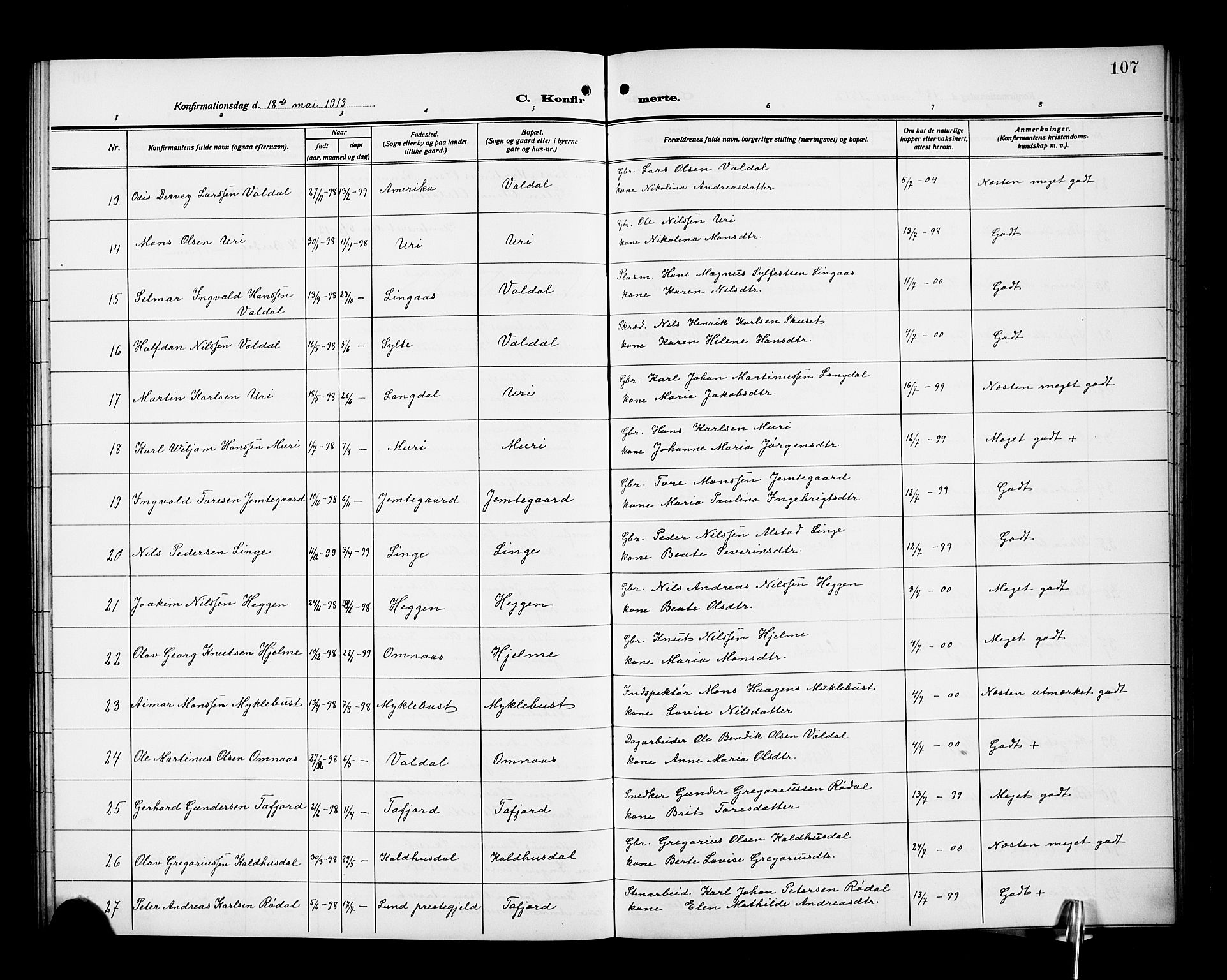 Ministerialprotokoller, klokkerbøker og fødselsregistre - Møre og Romsdal, AV/SAT-A-1454/519/L0265: Parish register (copy) no. 519C06, 1911-1921, p. 107