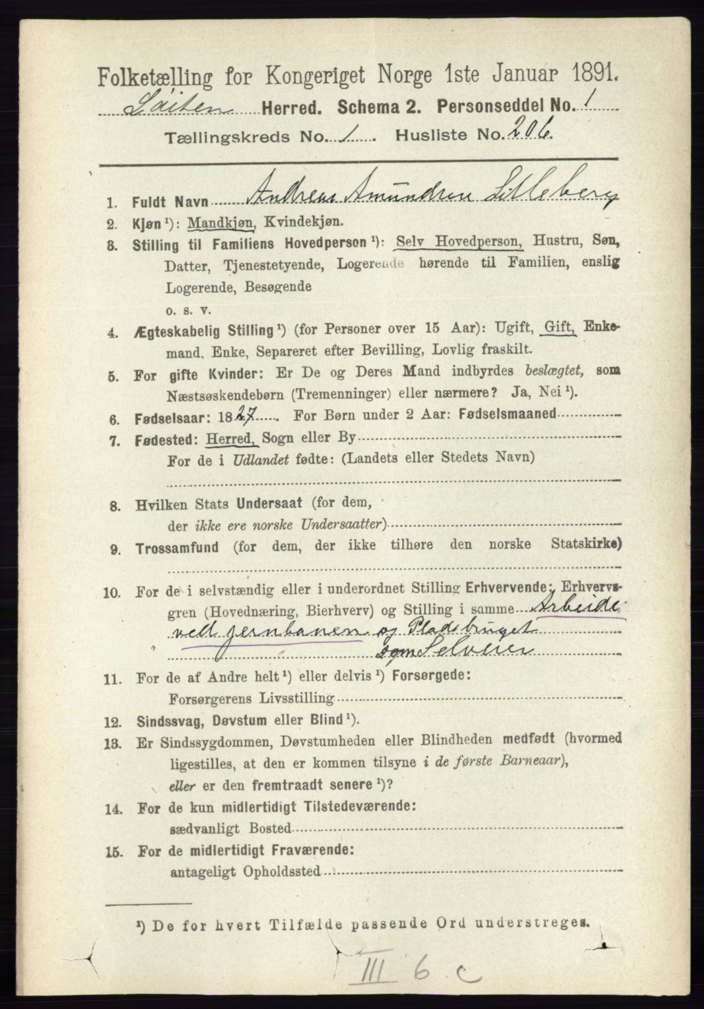 RA, 1891 census for 0415 Løten, 1891, p. 1364