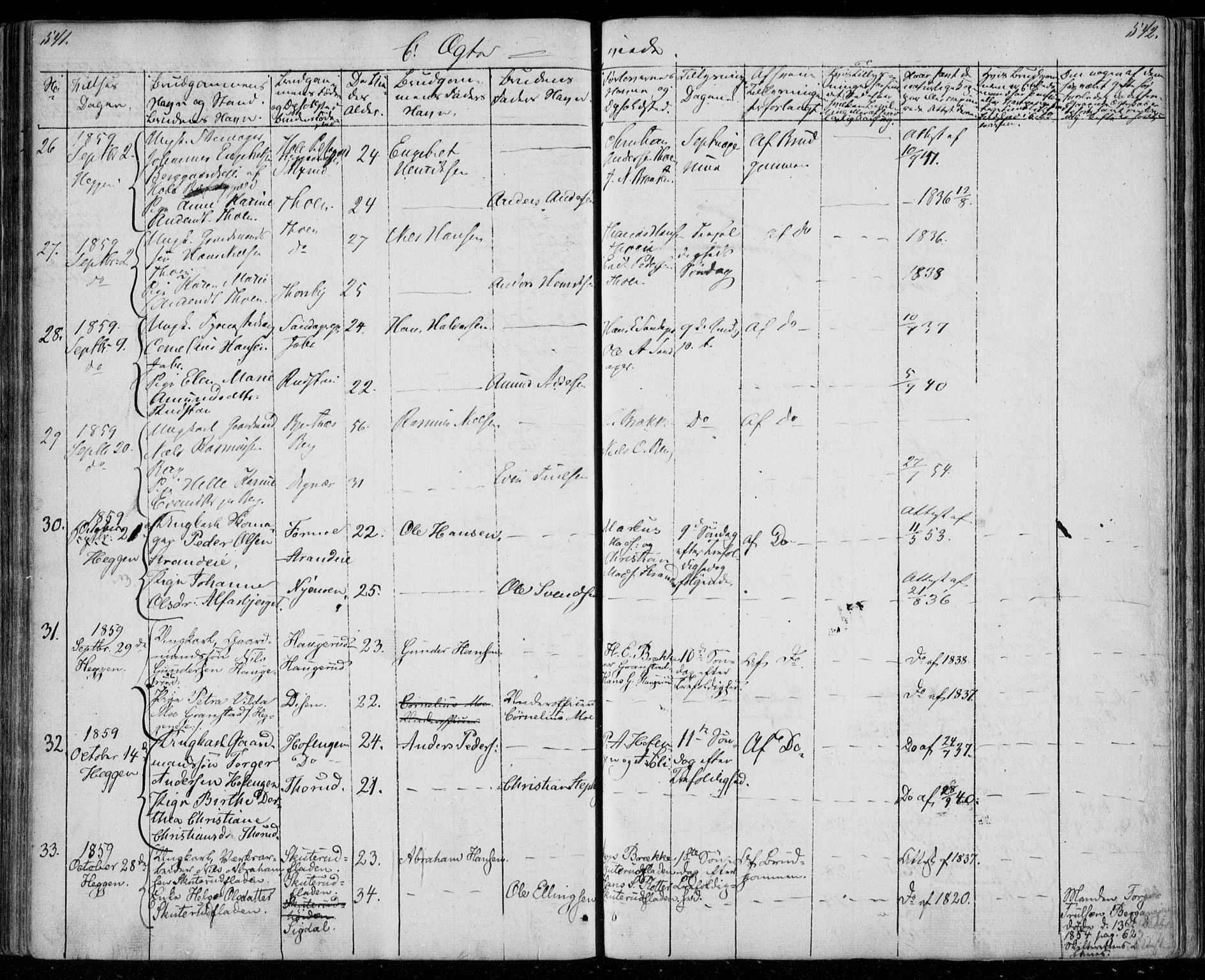 Modum kirkebøker, AV/SAKO-A-234/F/Fa/L0008: Parish register (official) no. 8, 1851-1859, p. 541-542