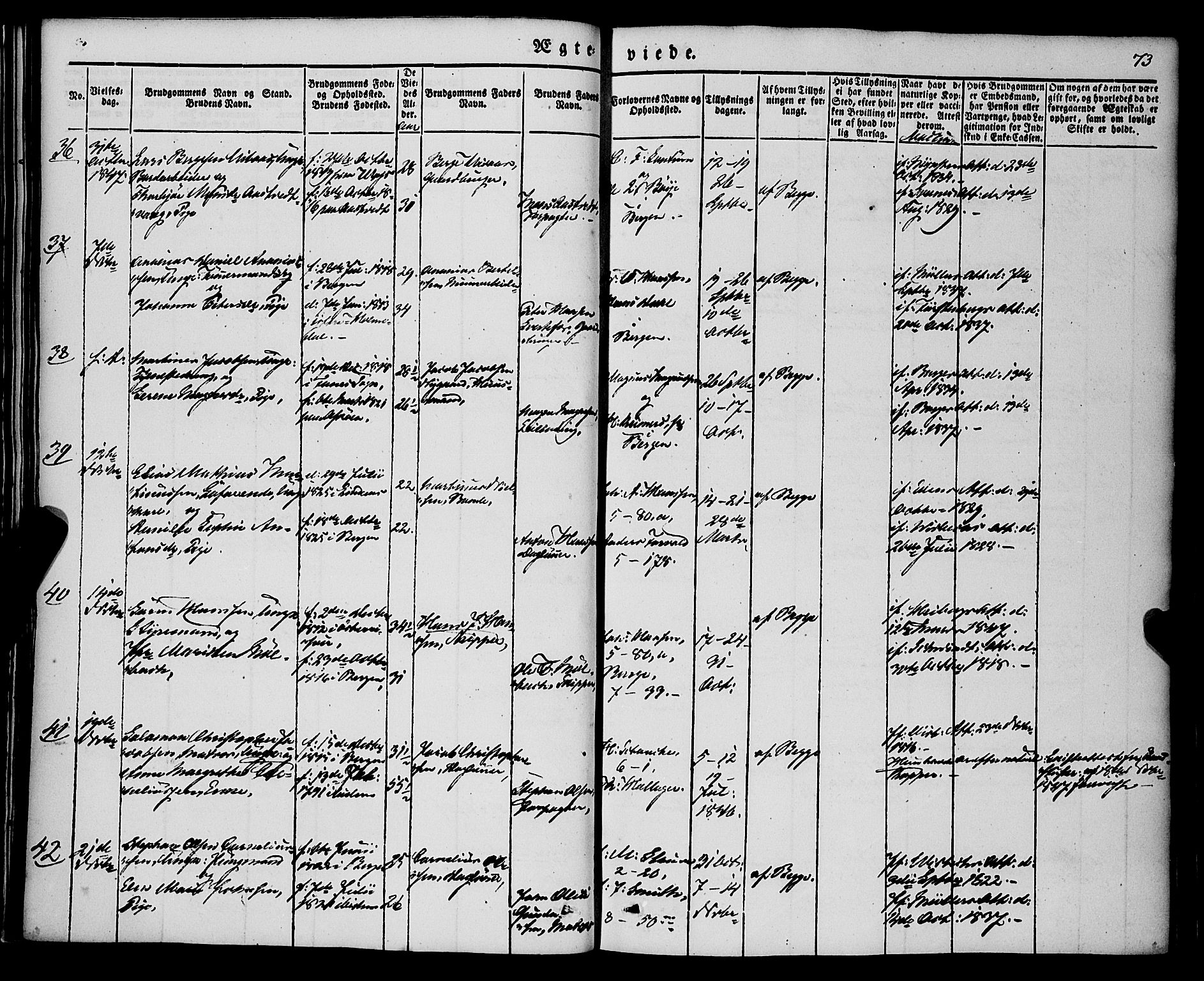 Nykirken Sokneprestembete, AV/SAB-A-77101/H/Haa/L0031: Parish register (official) no. D 1, 1834-1861, p. 73