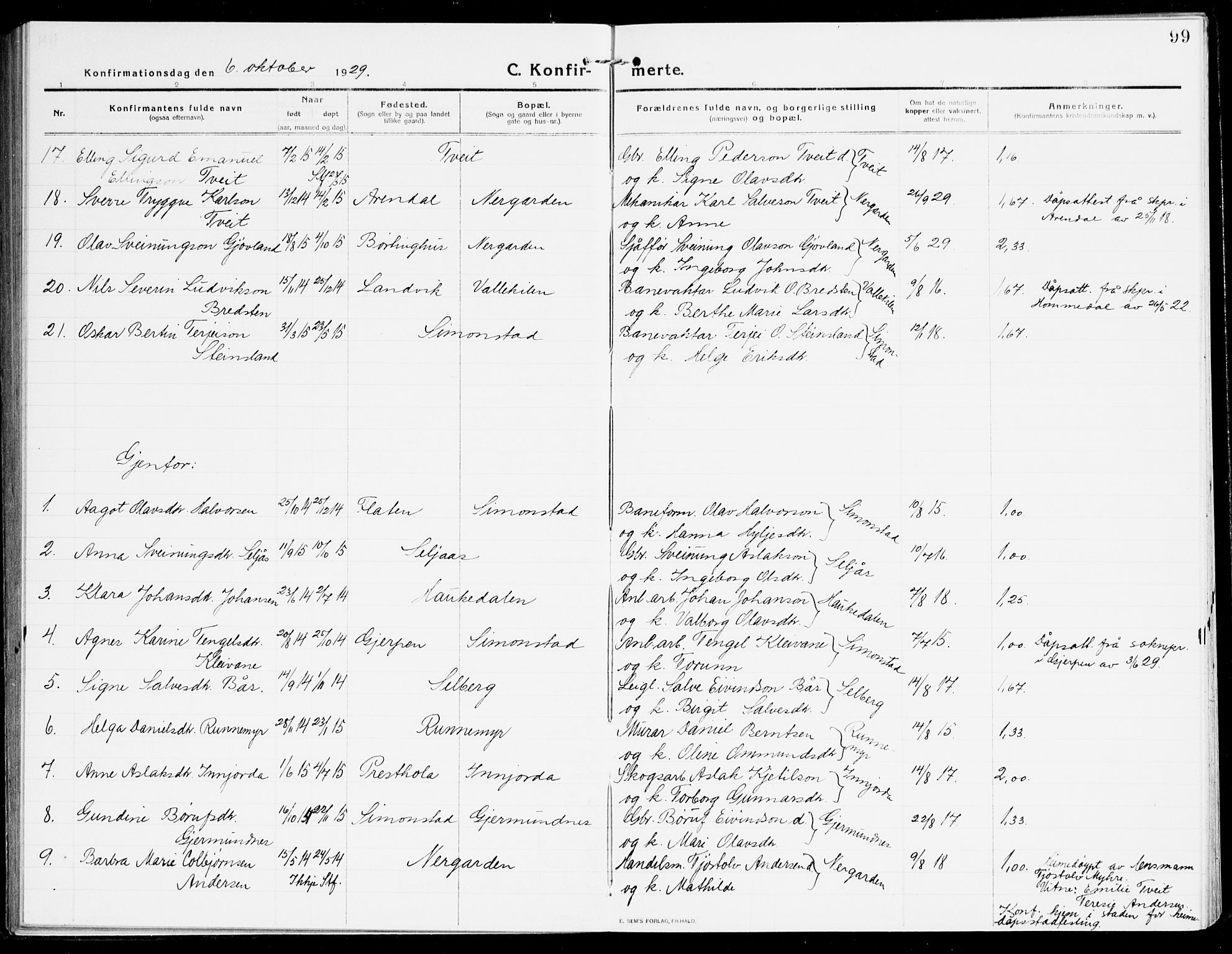 Åmli sokneprestkontor, SAK/1111-0050/F/Fa/Fac/L0013: Parish register (official) no. A 13, 1914-1933, p. 99