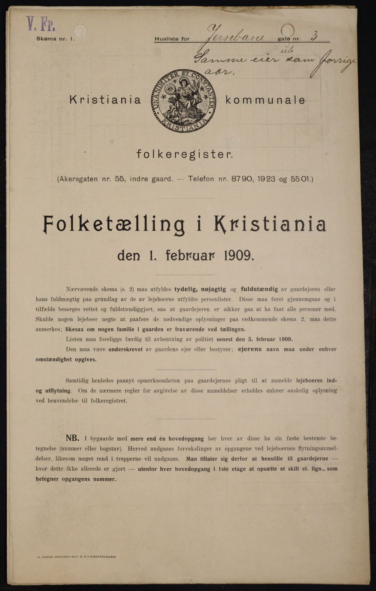 OBA, Municipal Census 1909 for Kristiania, 1909, p. 42722