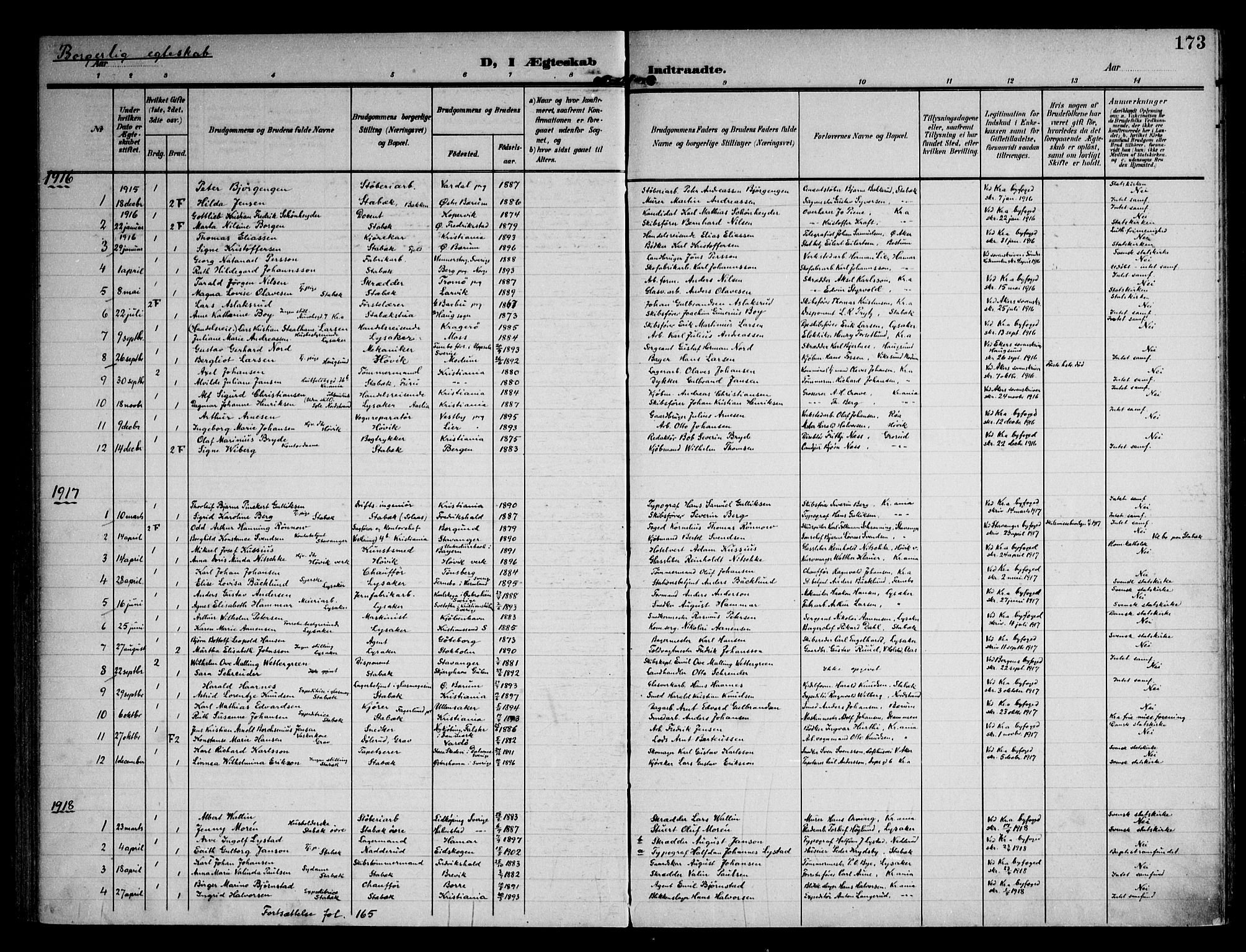 Østre Bærum prestekontor Kirkebøker, AV/SAO-A-10887/F/Fa/L0002: Parish register (official) no. 2, 1904-1924, p. 173