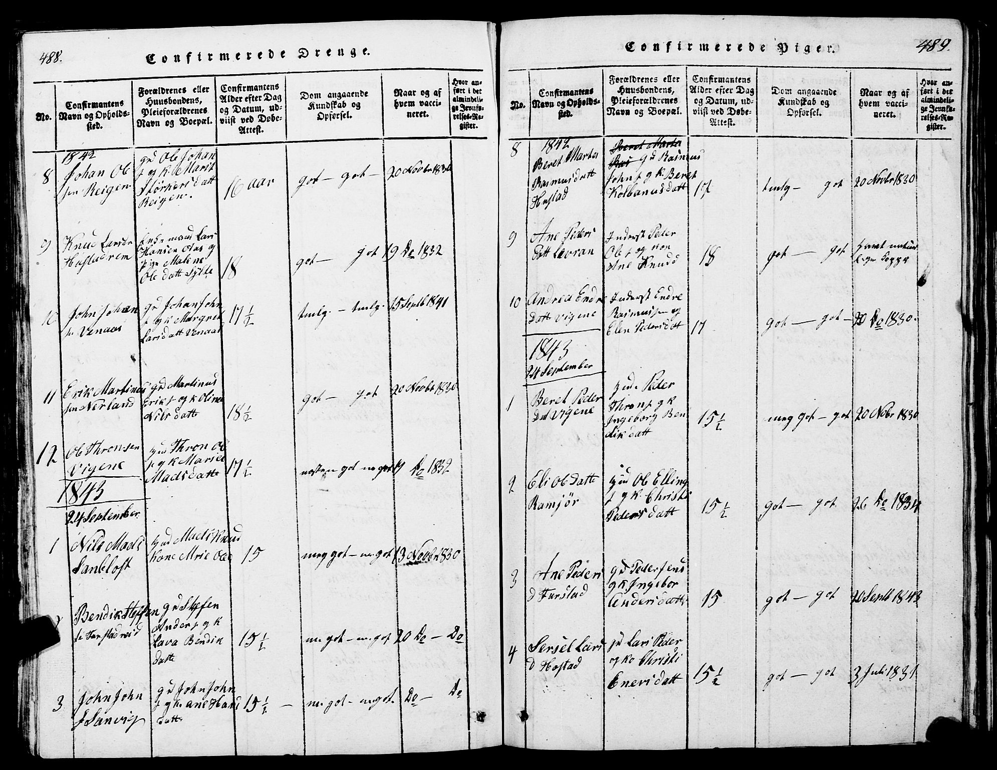 Ministerialprotokoller, klokkerbøker og fødselsregistre - Møre og Romsdal, SAT/A-1454/567/L0781: Parish register (copy) no. 567C01, 1818-1845, p. 488-489