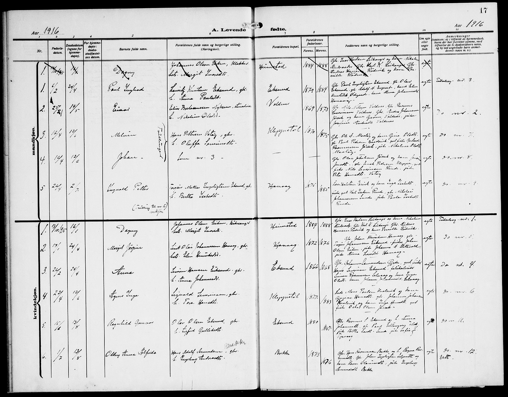 Ministerialprotokoller, klokkerbøker og fødselsregistre - Møre og Romsdal, AV/SAT-A-1454/508/L0096: Parish register (official) no. 508A03, 1911-1920, p. 17