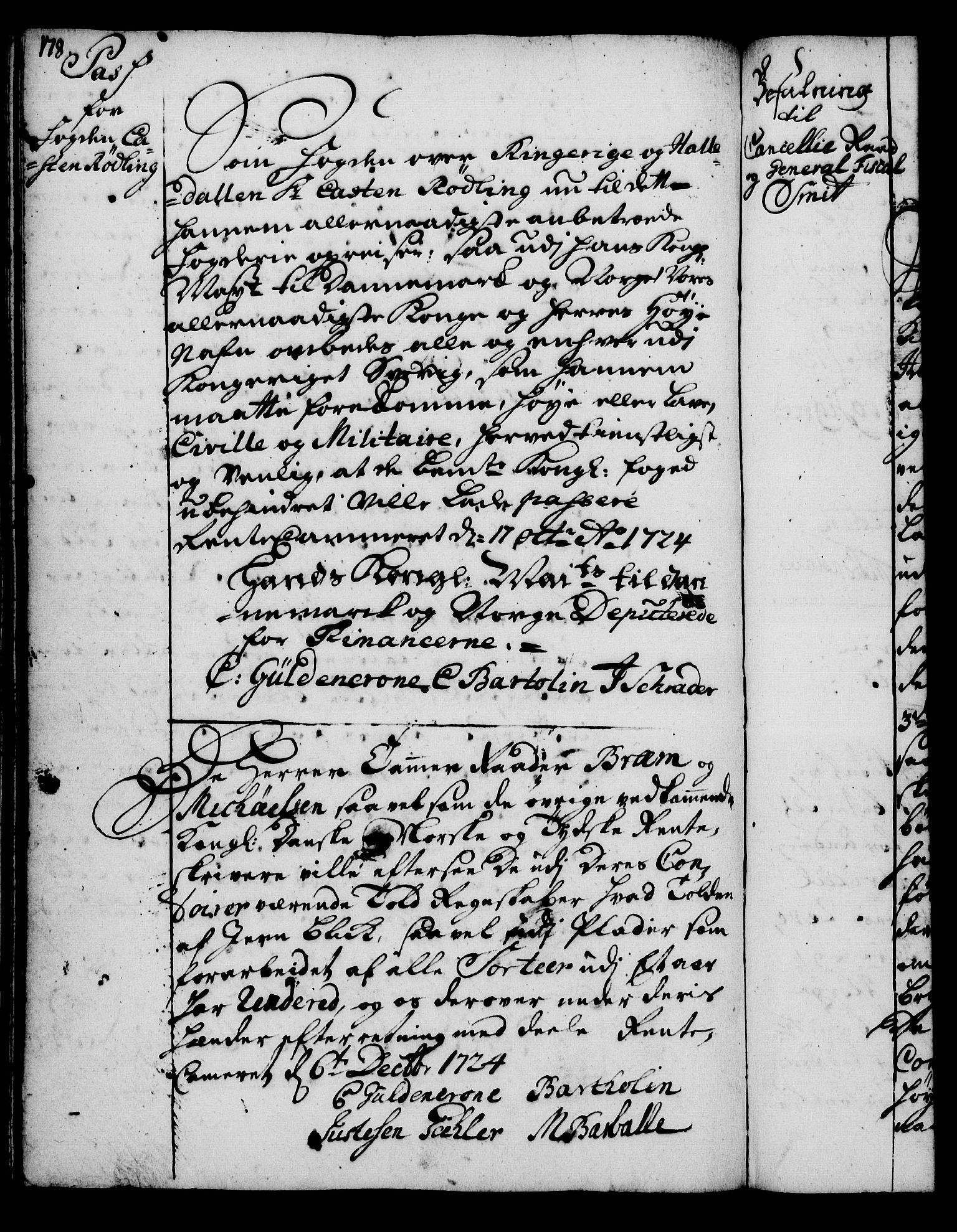 Rentekammeret, Kammerkanselliet, RA/EA-3111/G/Gg/Gga/L0002: Norsk ekspedisjonsprotokoll med register (merket RK 53.2), 1723-1727, p. 178