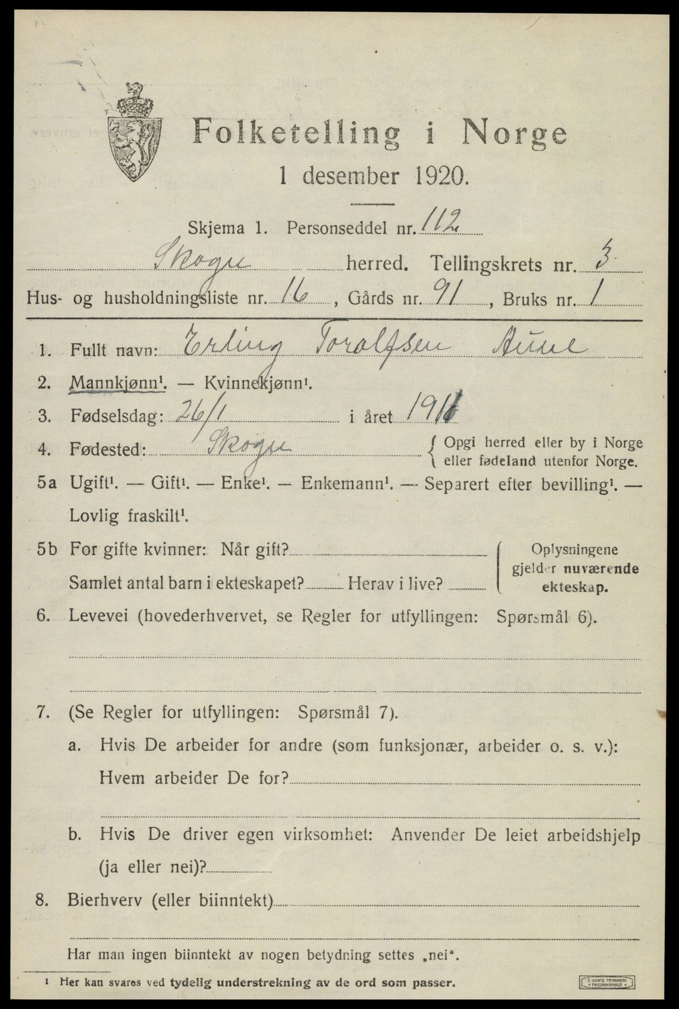 SAT, 1920 census for Skogn, 1920, p. 4817