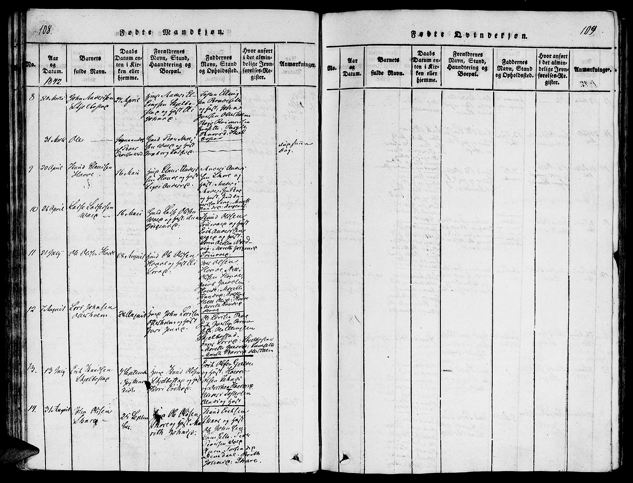 Ministerialprotokoller, klokkerbøker og fødselsregistre - Møre og Romsdal, SAT/A-1454/543/L0561: Parish register (official) no. 543A01, 1818-1853, p. 108-109