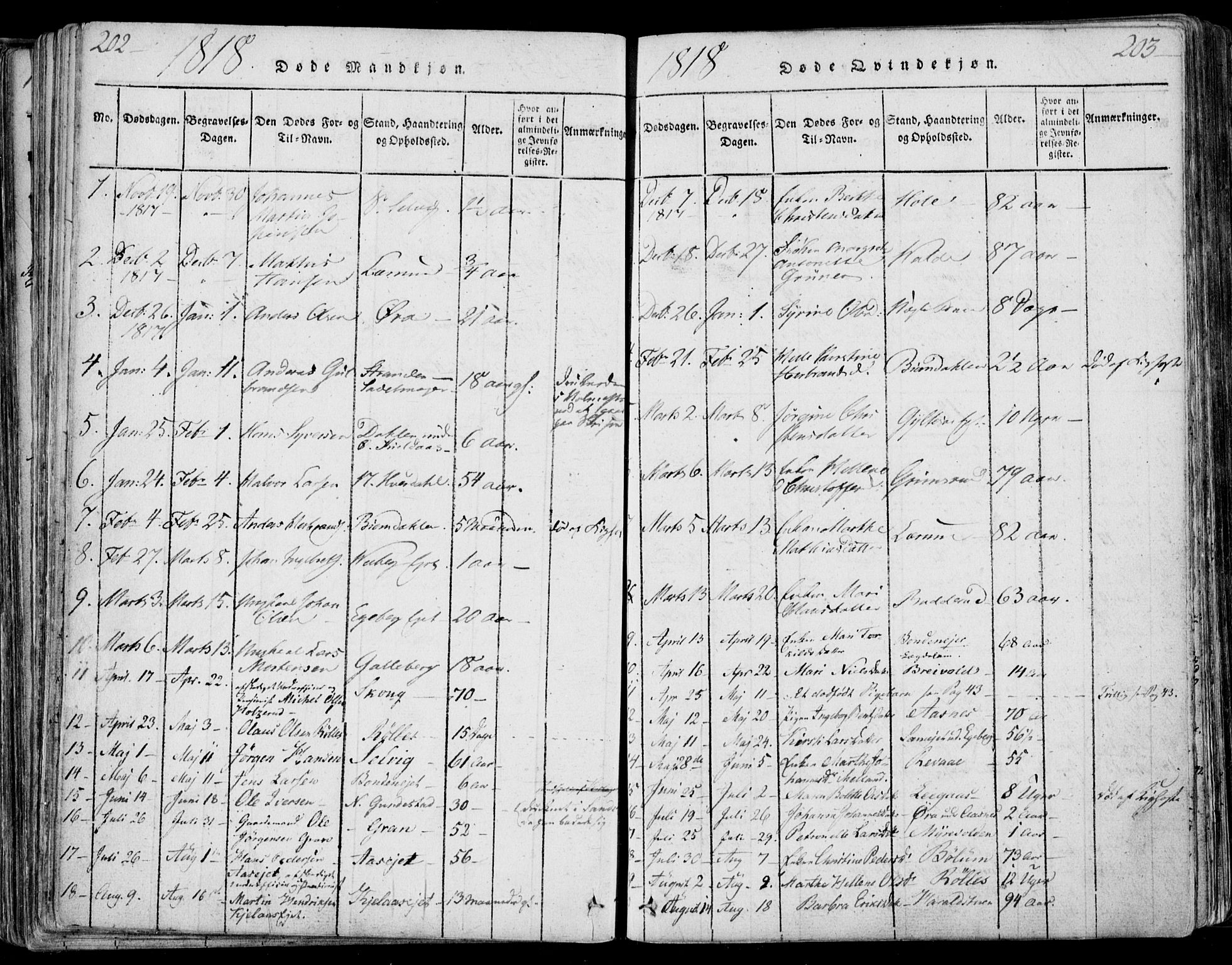 Sande Kirkebøker, AV/SAKO-A-53/F/Fa/L0003: Parish register (official) no. 3, 1814-1847, p. 202-203