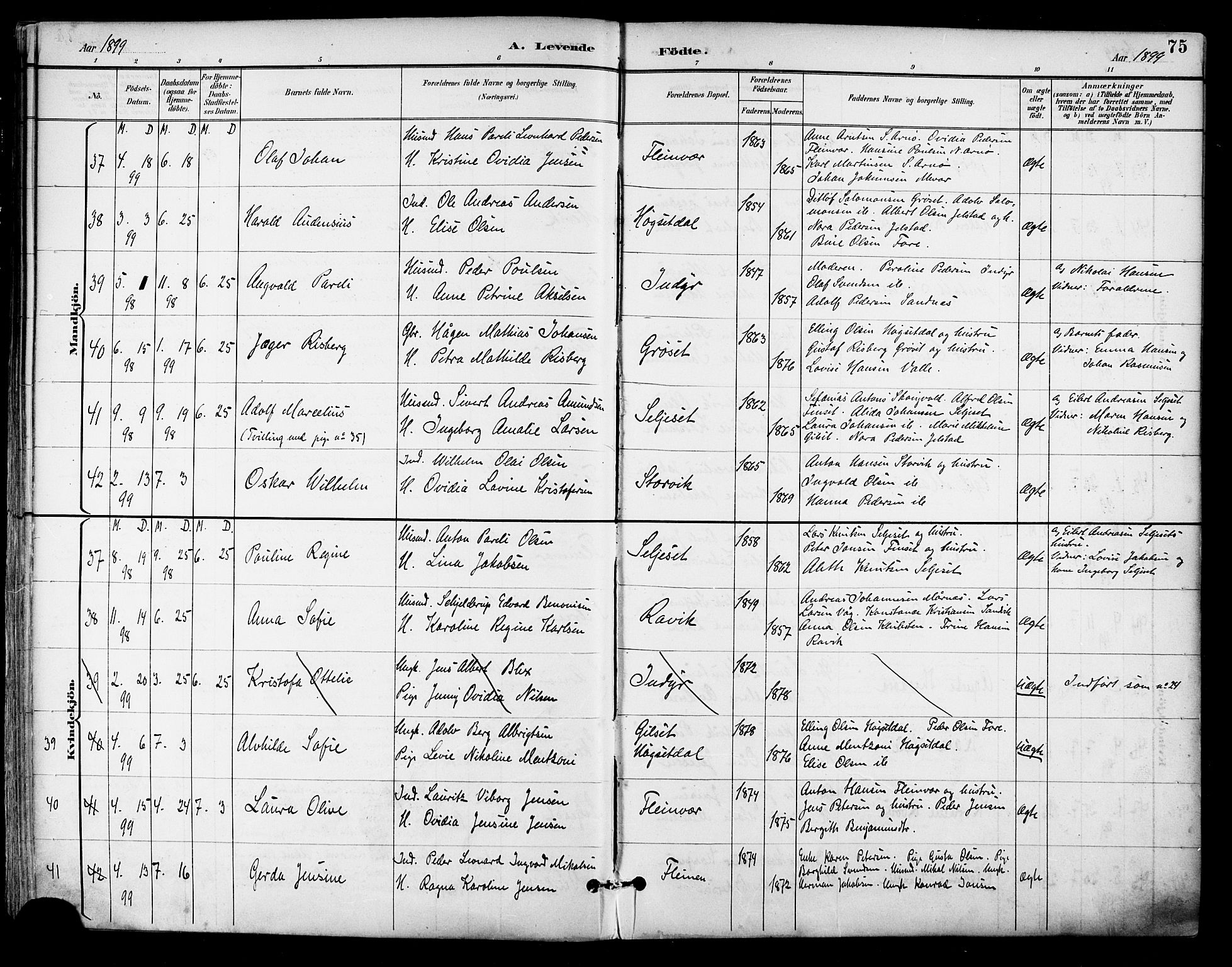 Ministerialprotokoller, klokkerbøker og fødselsregistre - Nordland, SAT/A-1459/805/L0101: Parish register (official) no. 805A07, 1892-1899, p. 75