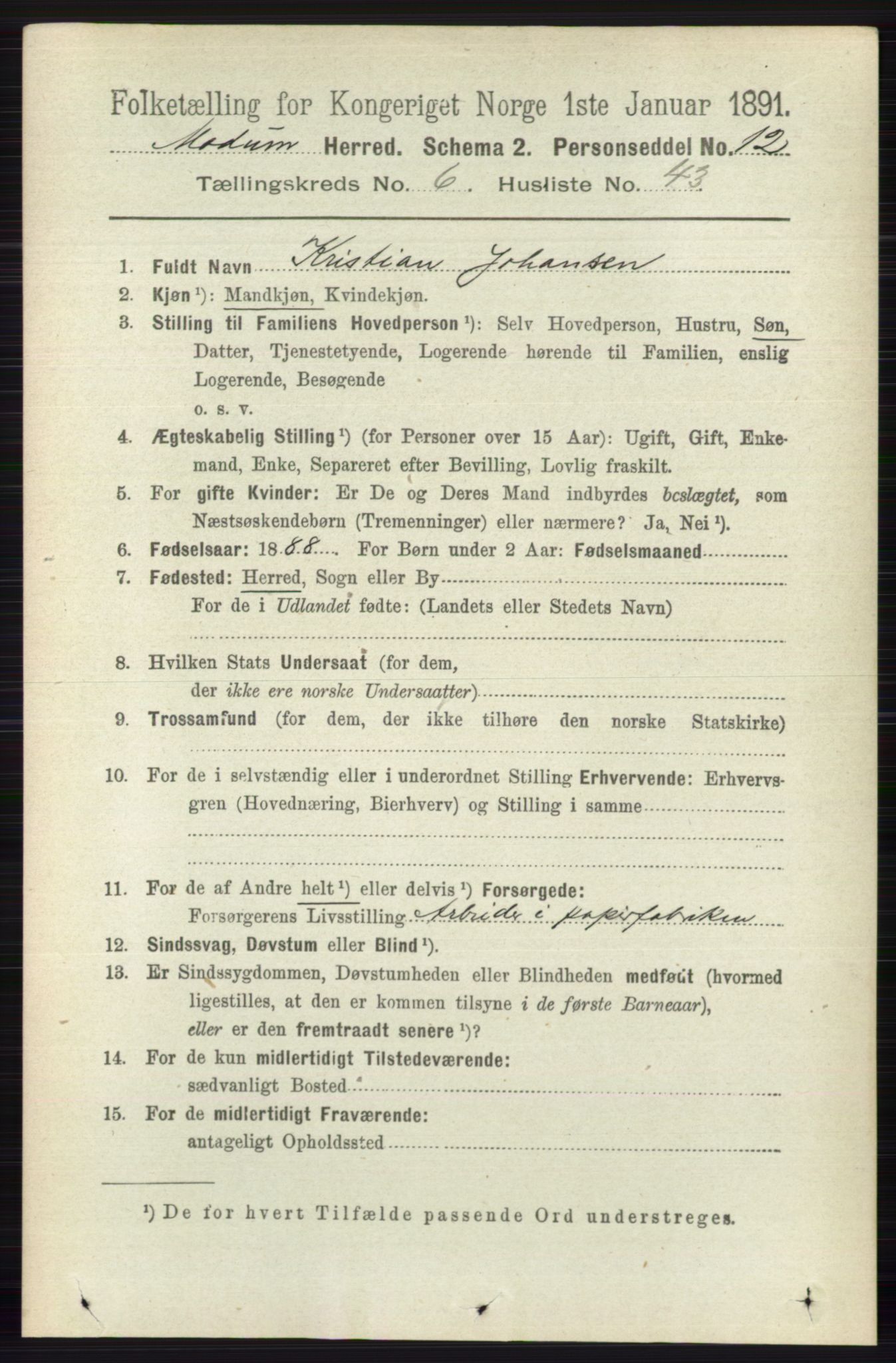 RA, 1891 census for 0623 Modum, 1891, p. 2560