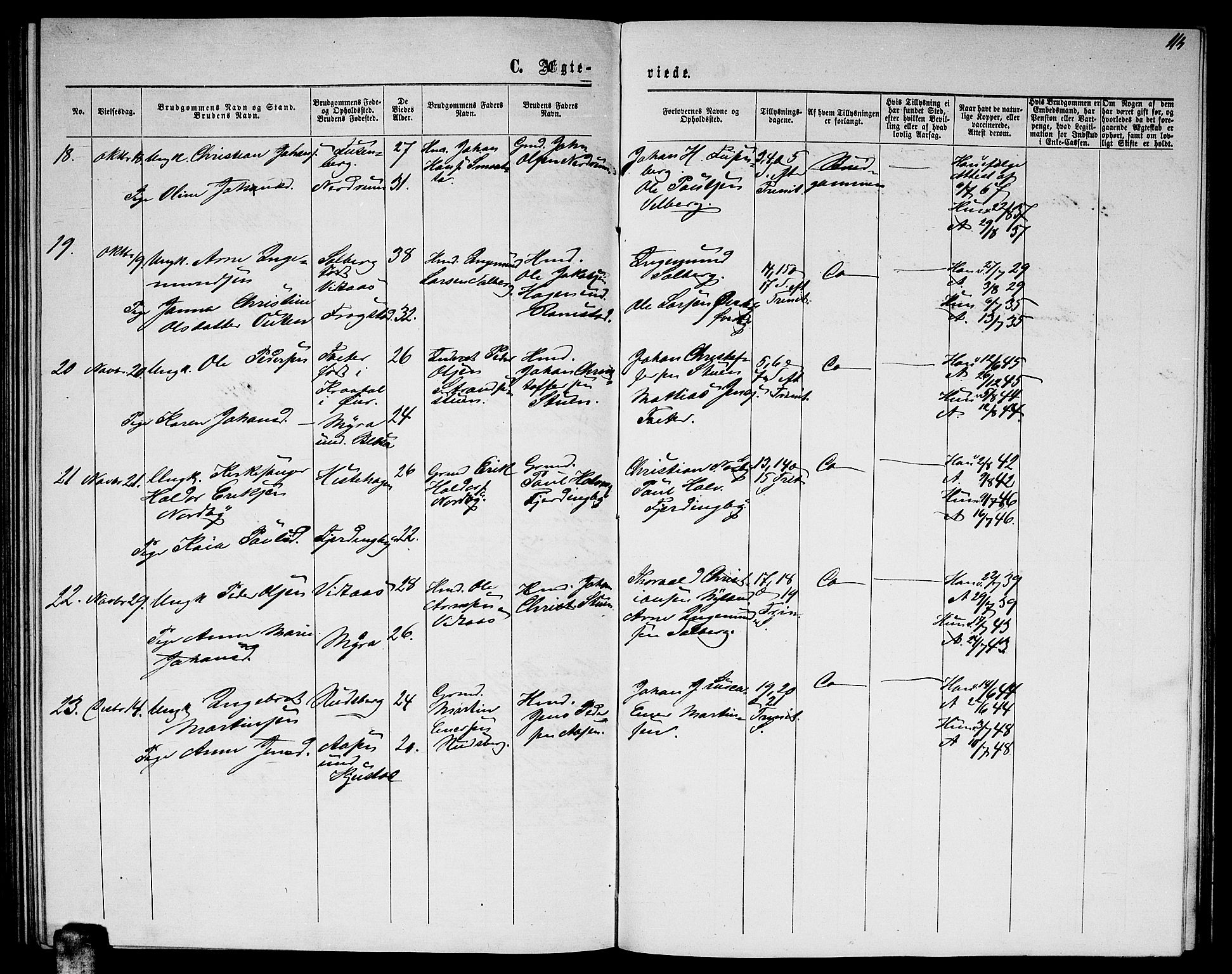 Fet prestekontor Kirkebøker, SAO/A-10370a/G/Ga/L0003: Parish register (copy) no. I 3, 1860-1867, p. 114