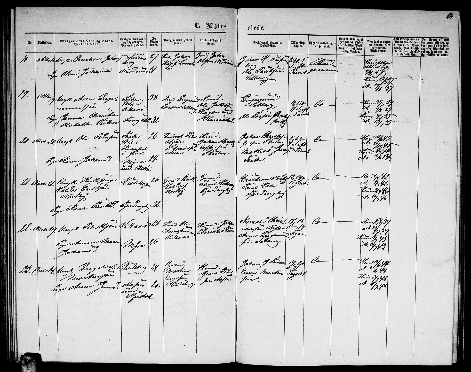 Fet prestekontor Kirkebøker, AV/SAO-A-10370a/G/Ga/L0003: Parish register (copy) no. I 3, 1860-1867, p. 114