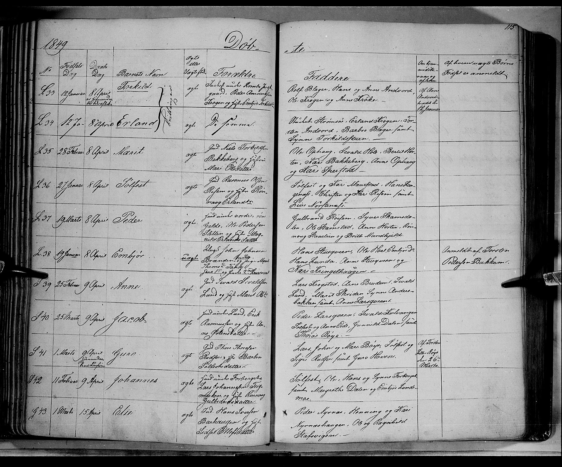 Lom prestekontor, AV/SAH-PREST-070/K/L0006: Parish register (official) no. 6A, 1837-1863, p. 115