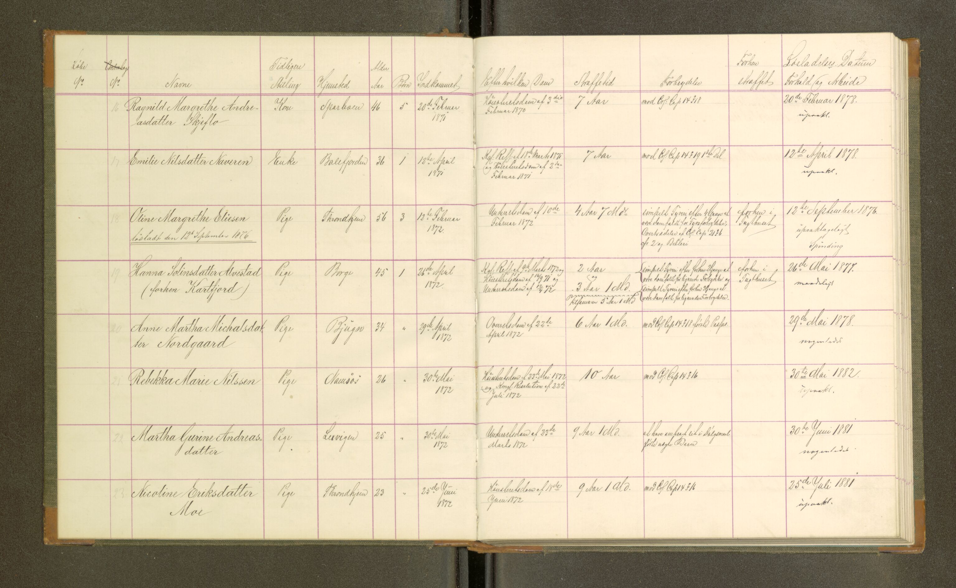 Trondheim tukthus, SAT/A-4619/05/65/L0032: 65.32 Fangeprotokoll, 1876