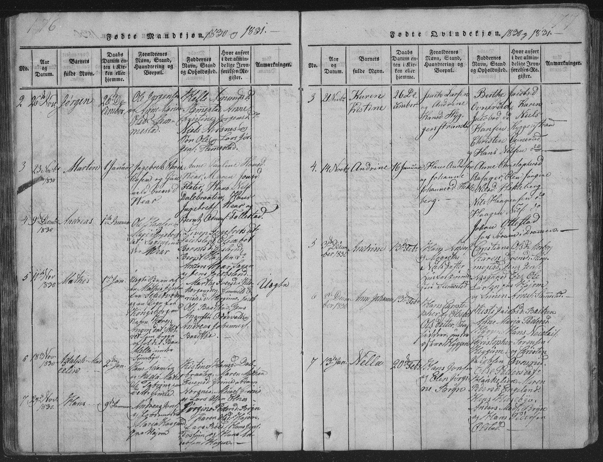 Røyken kirkebøker, AV/SAKO-A-241/G/Ga/L0003: Parish register (copy) no. 3, 1814-1856, p. 176-177