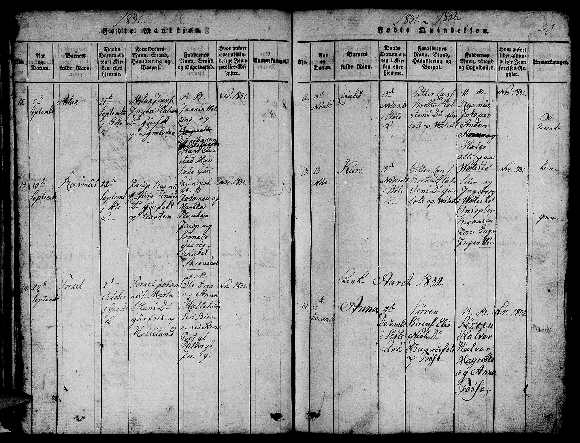 Etne sokneprestembete, SAB/A-75001/H/Hab: Parish register (copy) no. B 1, 1815-1850, p. 40