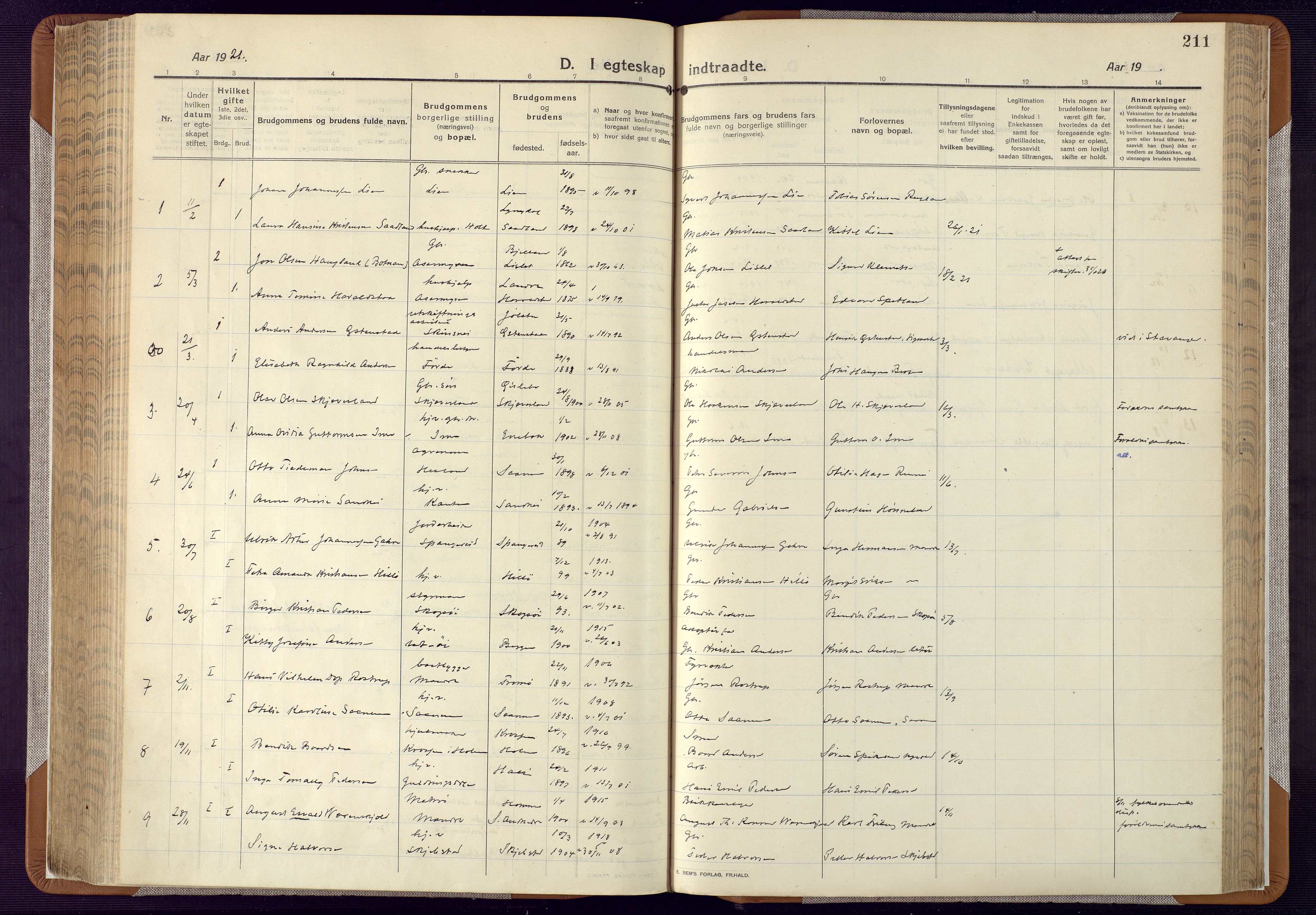 Mandal sokneprestkontor, SAK/1111-0030/F/Fa/Faa/L0022: Parish register (official) no. A 22, 1913-1925, p. 211
