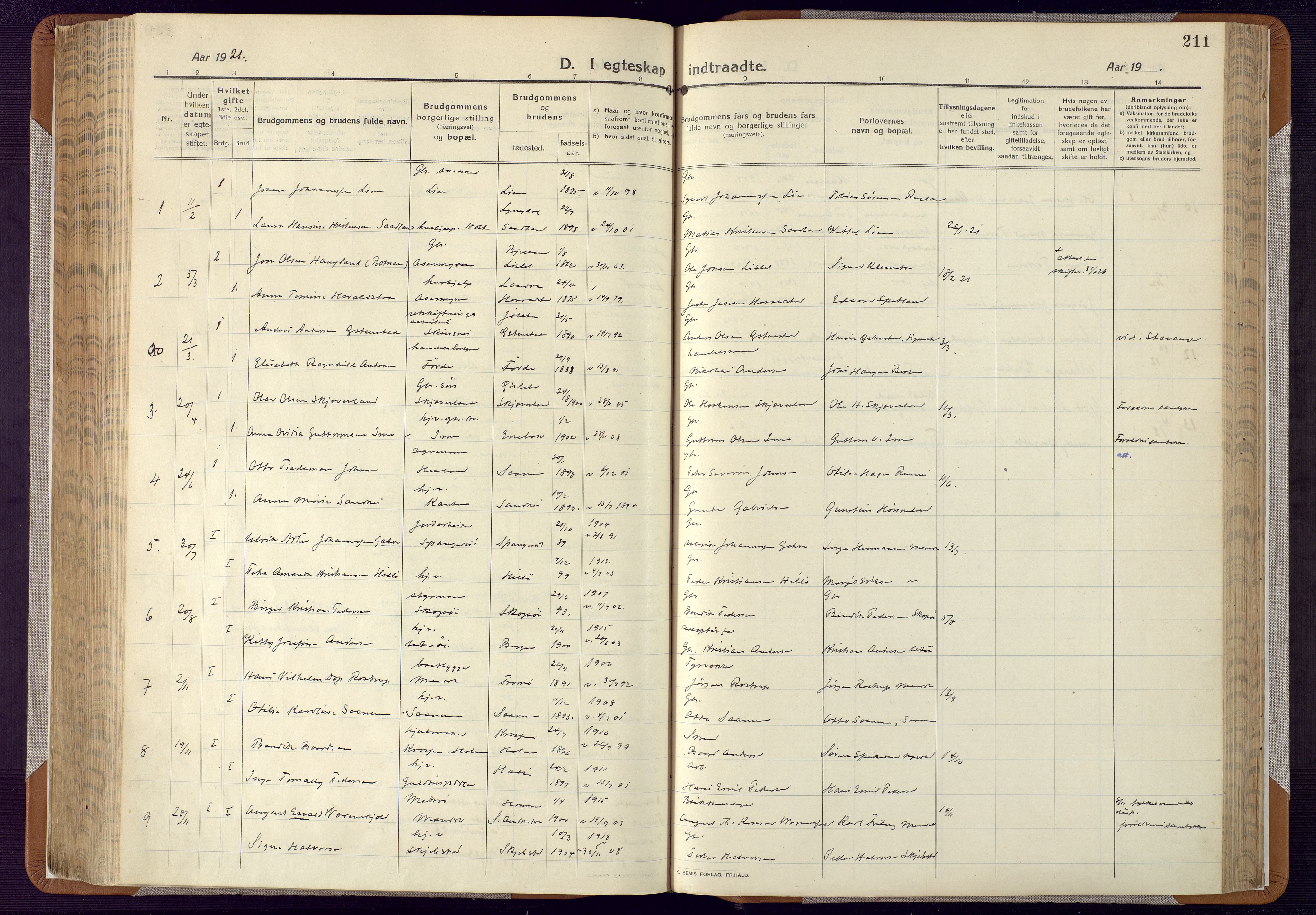 Mandal sokneprestkontor, AV/SAK-1111-0030/F/Fa/Faa/L0022: Parish register (official) no. A 22, 1913-1925, p. 211