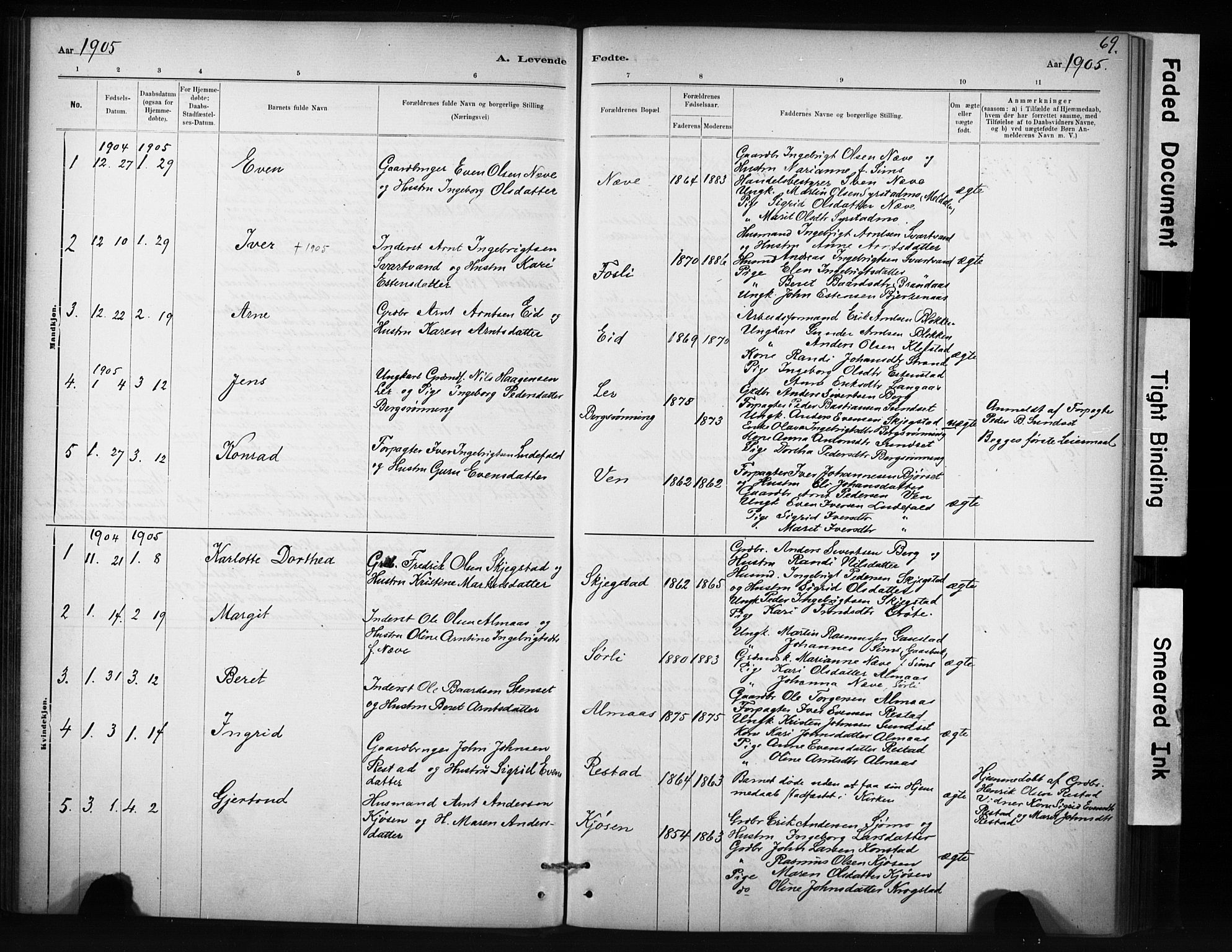 Ministerialprotokoller, klokkerbøker og fødselsregistre - Sør-Trøndelag, SAT/A-1456/694/L1127: Parish register (official) no. 694A01, 1887-1905, p. 69