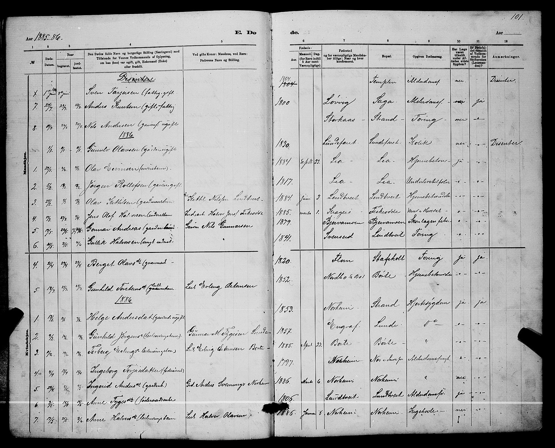 Lunde kirkebøker, SAKO/A-282/G/Ga/L0001b: Parish register (copy) no. I 1, 1879-1887, p. 101