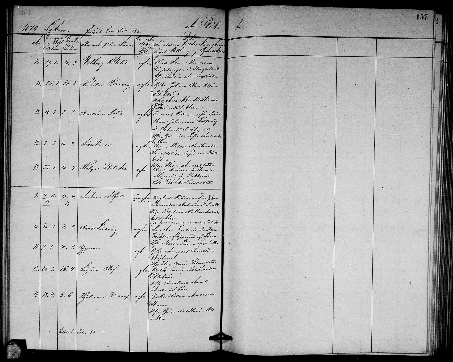 Høland prestekontor Kirkebøker, AV/SAO-A-10346a/G/Ga/L0006: Parish register (copy) no. I 6, 1869-1879, p. 157