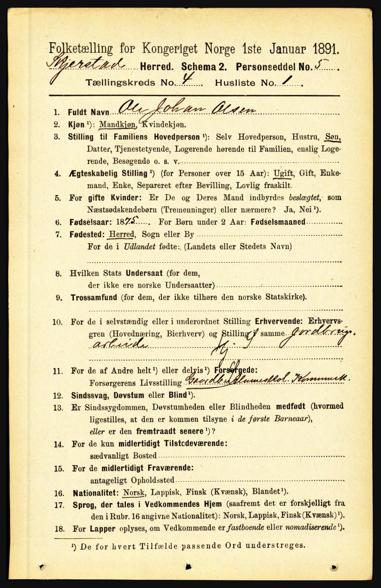 RA, 1891 census for 1842 Skjerstad, 1891, p. 1105