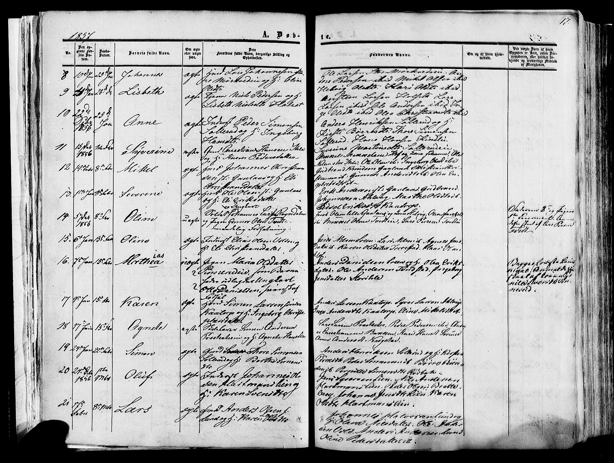 Vang prestekontor, Hedmark, SAH/PREST-008/H/Ha/Haa/L0013: Parish register (official) no. 13, 1855-1879, p. 17