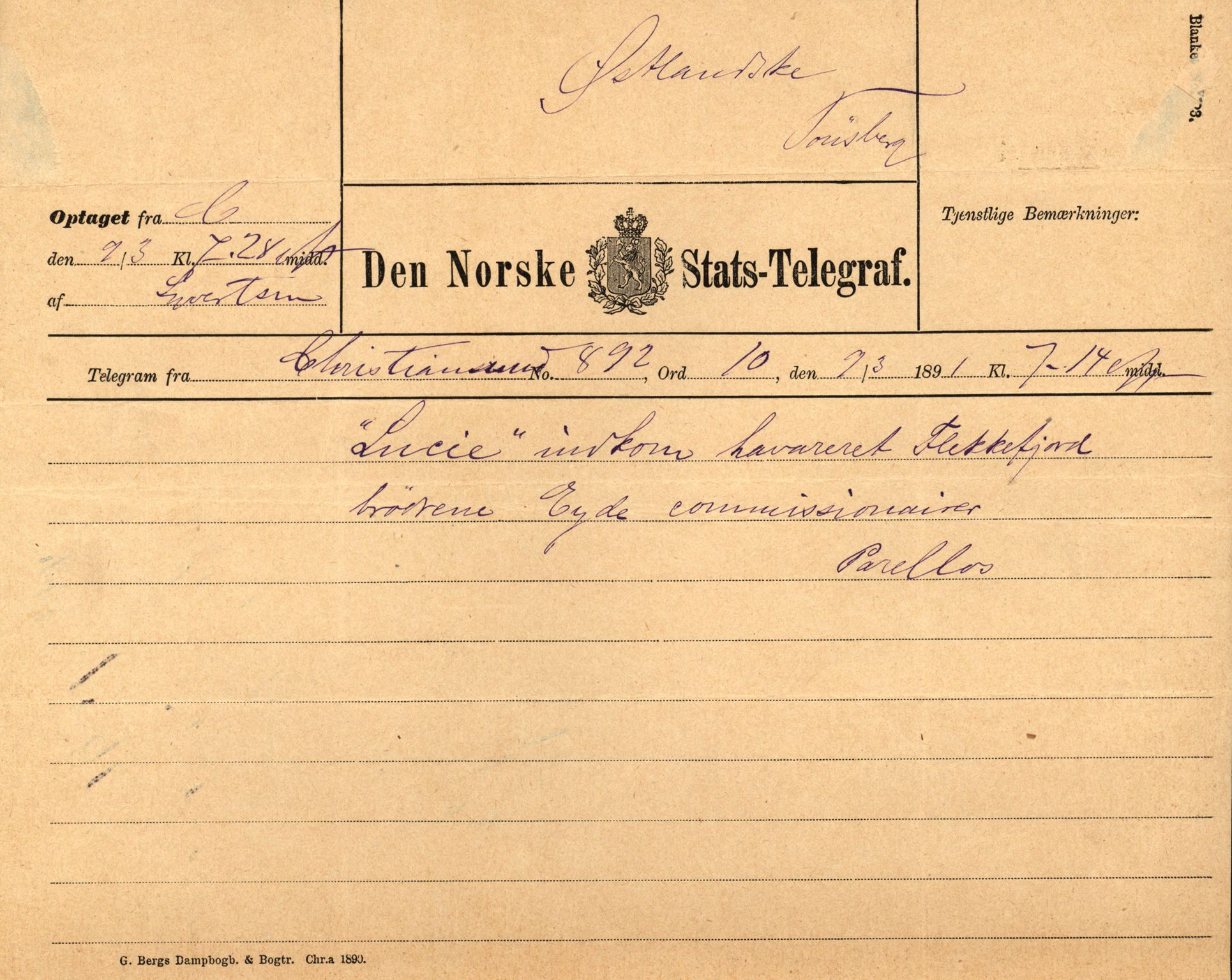 Pa 63 - Østlandske skibsassuranceforening, VEMU/A-1079/G/Ga/L0027/0011: Havaridokumenter / Louise, Lucie, Falcon, Ingeborg av Laurvig, Imperator, 1891, p. 16