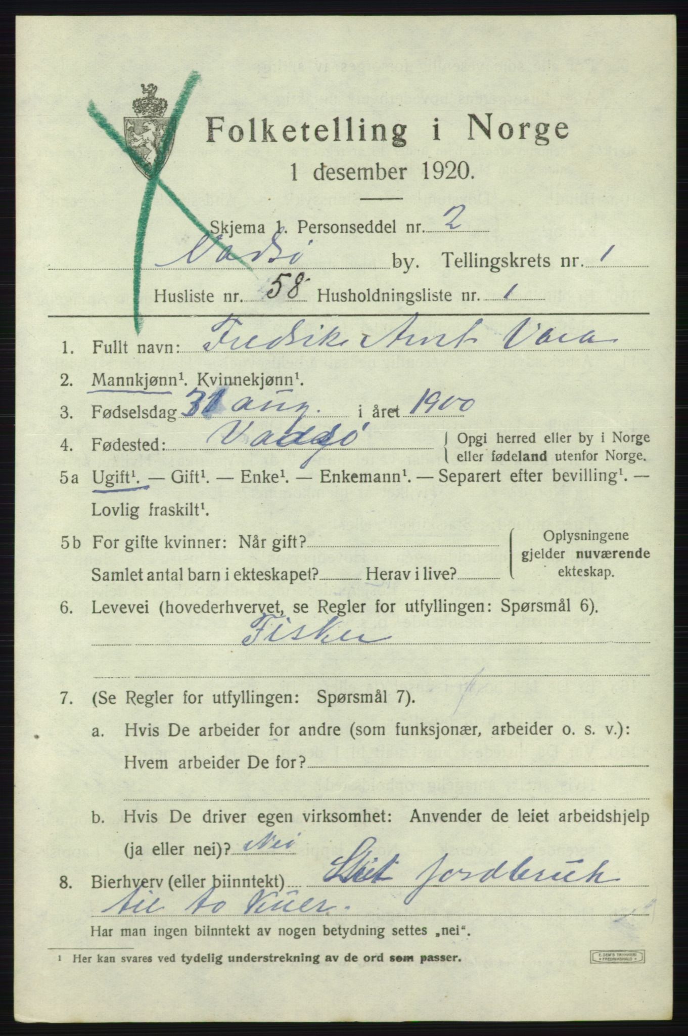 SATØ, 1920 census for Vadsø, 1920, p. 2179