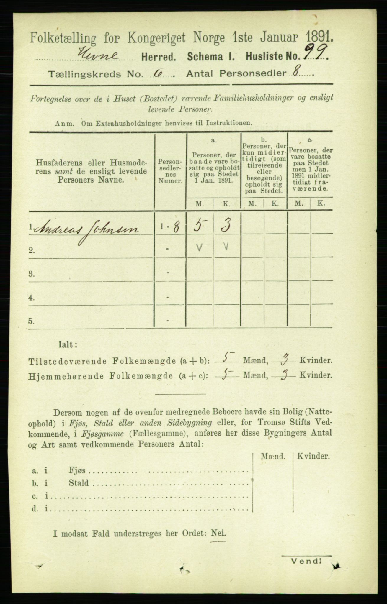 RA, 1891 census for 1612 Hemne, 1891, p. 3413