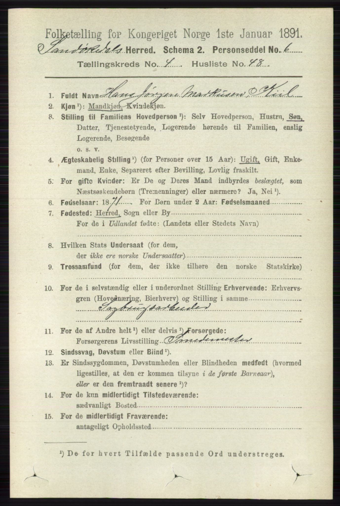 RA, 1891 census for 0816 Sannidal, 1891, p. 1508