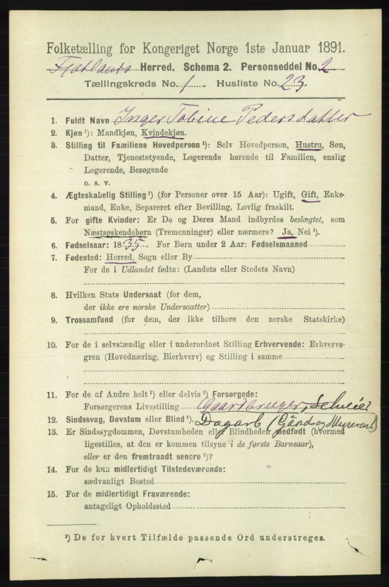 RA, 1891 census for 1036 Fjotland, 1891, p. 204