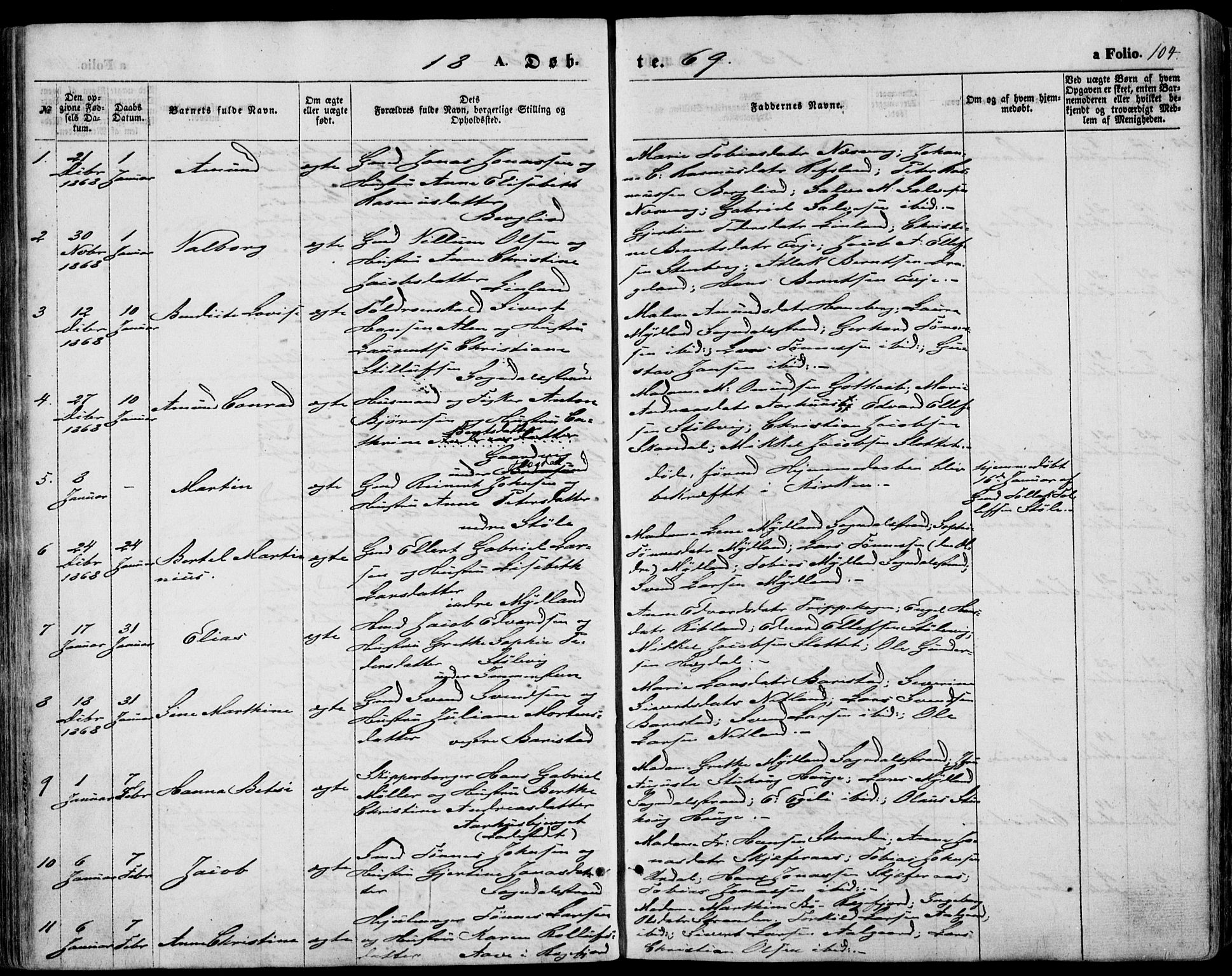 Sokndal sokneprestkontor, AV/SAST-A-101808: Parish register (official) no. A 9, 1857-1874, p. 104