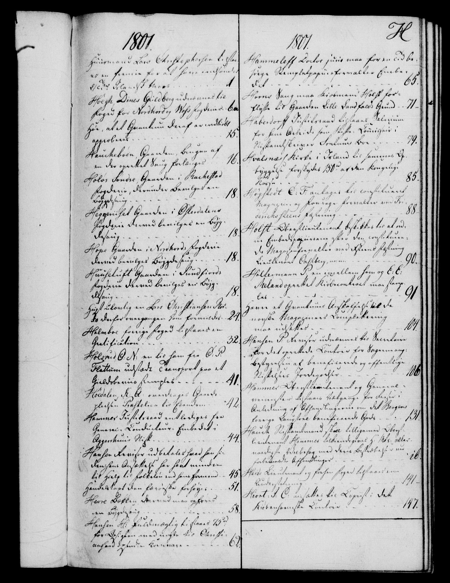 Rentekammeret, Kammerkanselliet, RA/EA-3111/G/Gf/Gfb/L0016: Register til norske relasjons- og resolusjonsprotokoller (merket RK 52.111), 1801-1814, p. 80