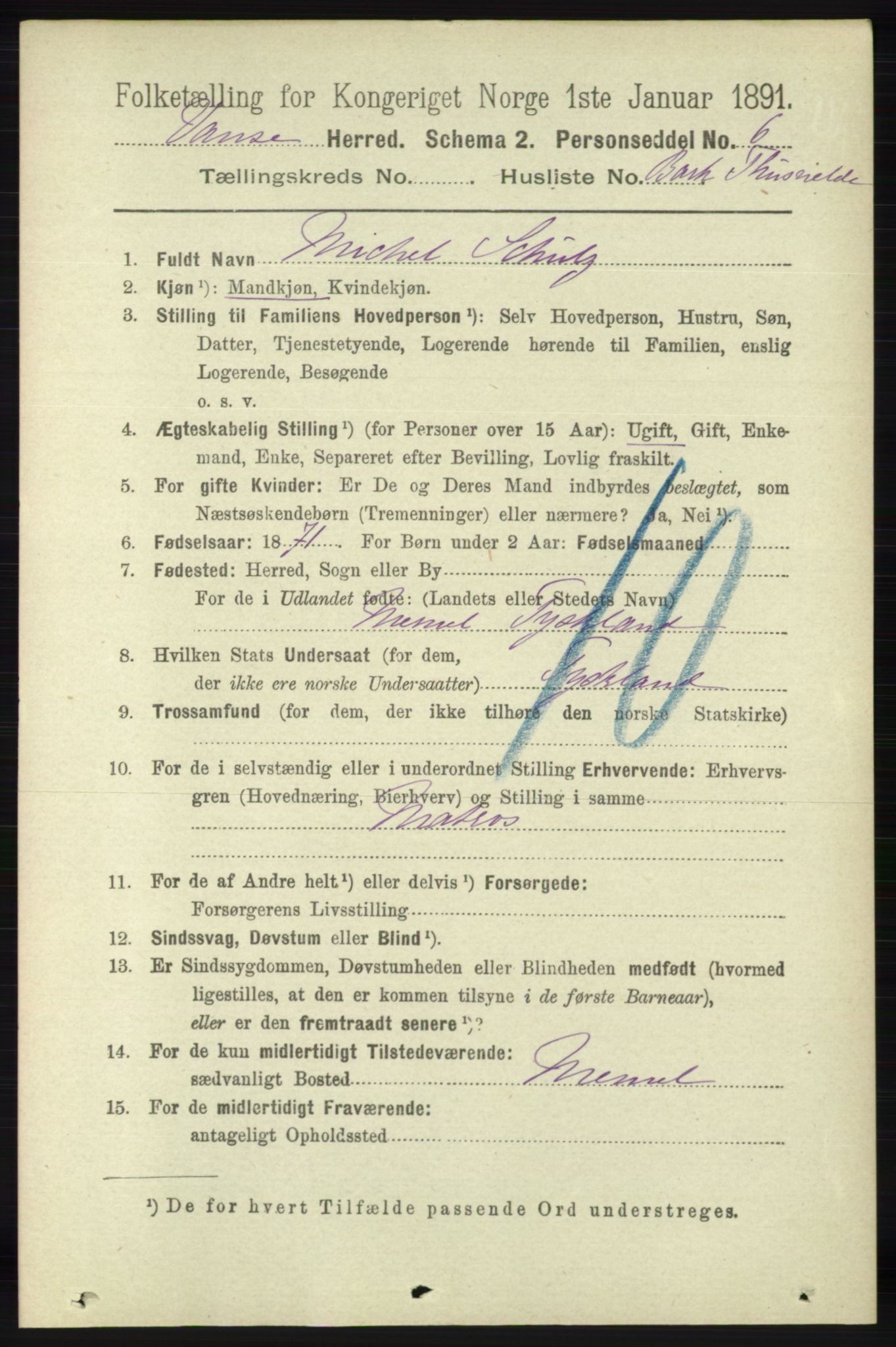 RA, 1891 census for 1041 Vanse, 1891, p. 7797