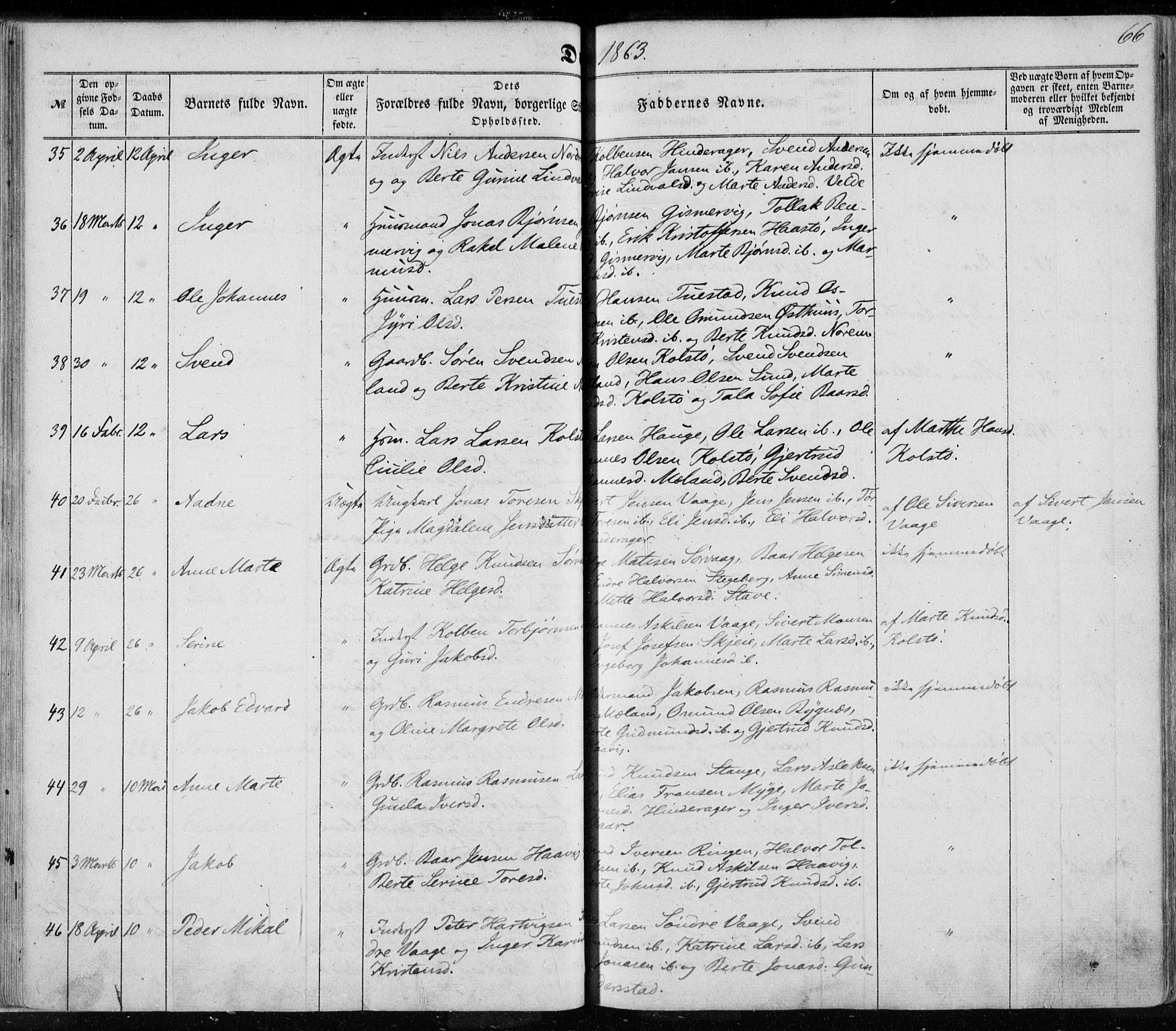 Avaldsnes sokneprestkontor, SAST/A -101851/H/Ha/Haa/L0010: Parish register (official) no. A 10, 1857-1876, p. 66