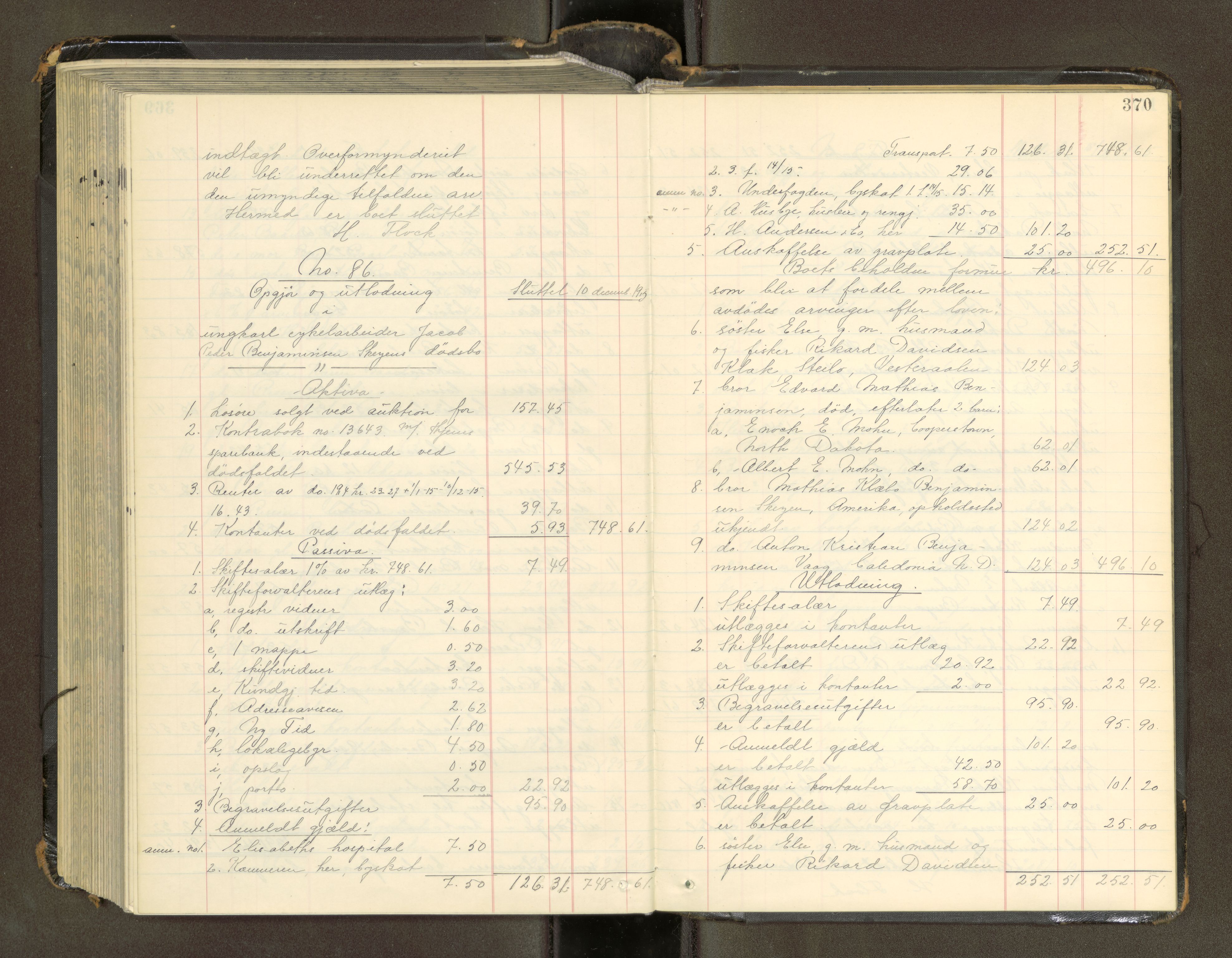 Trondheim byfogd, AV/SAT-A-0003/1/3/3A/L0041: Skifteutlodningsprotokoll - 1710-5/2. (m/ register), 1913-1916, p. 370