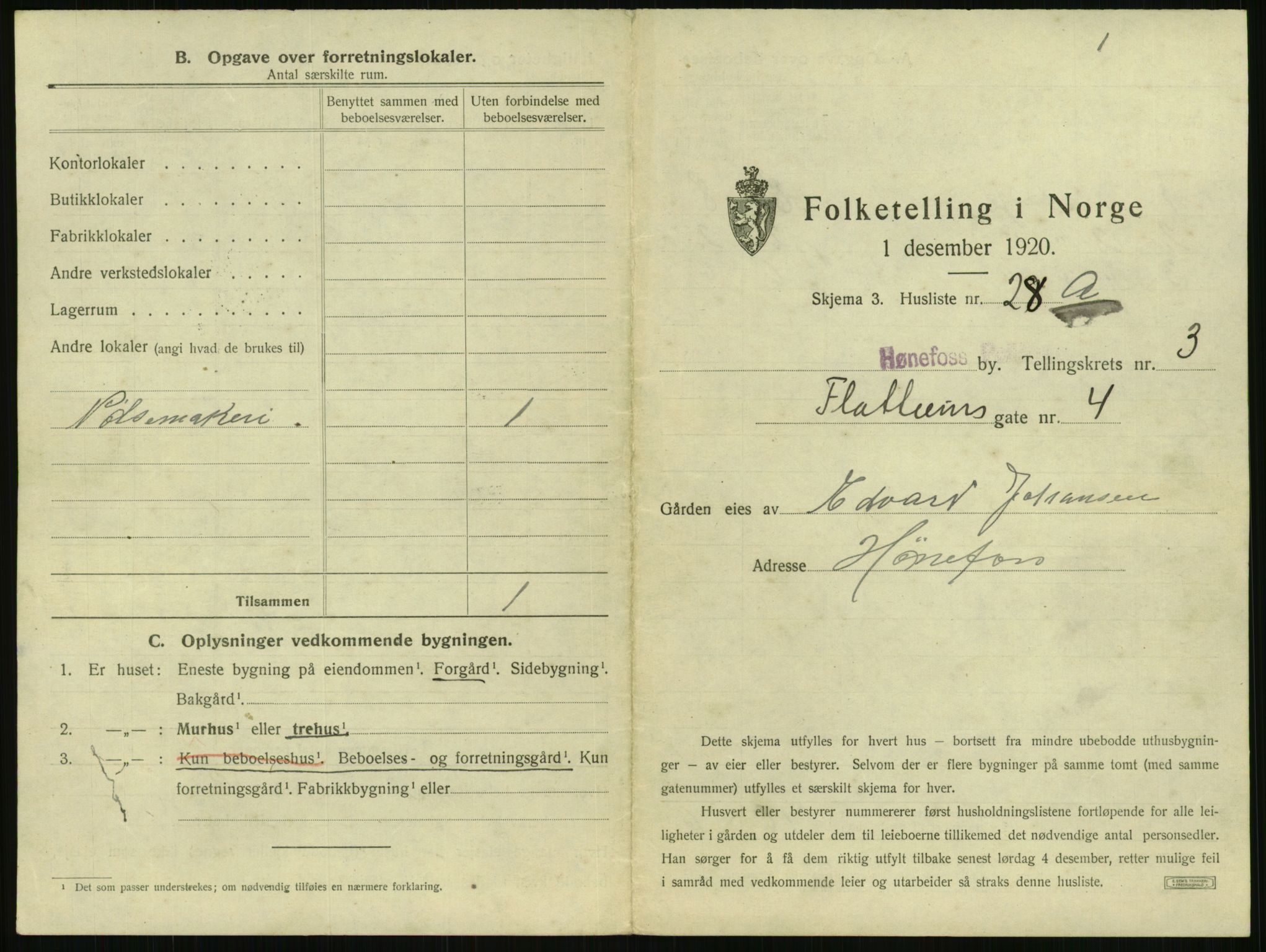 SAKO, 1920 census for Hønefoss, 1920, p. 452