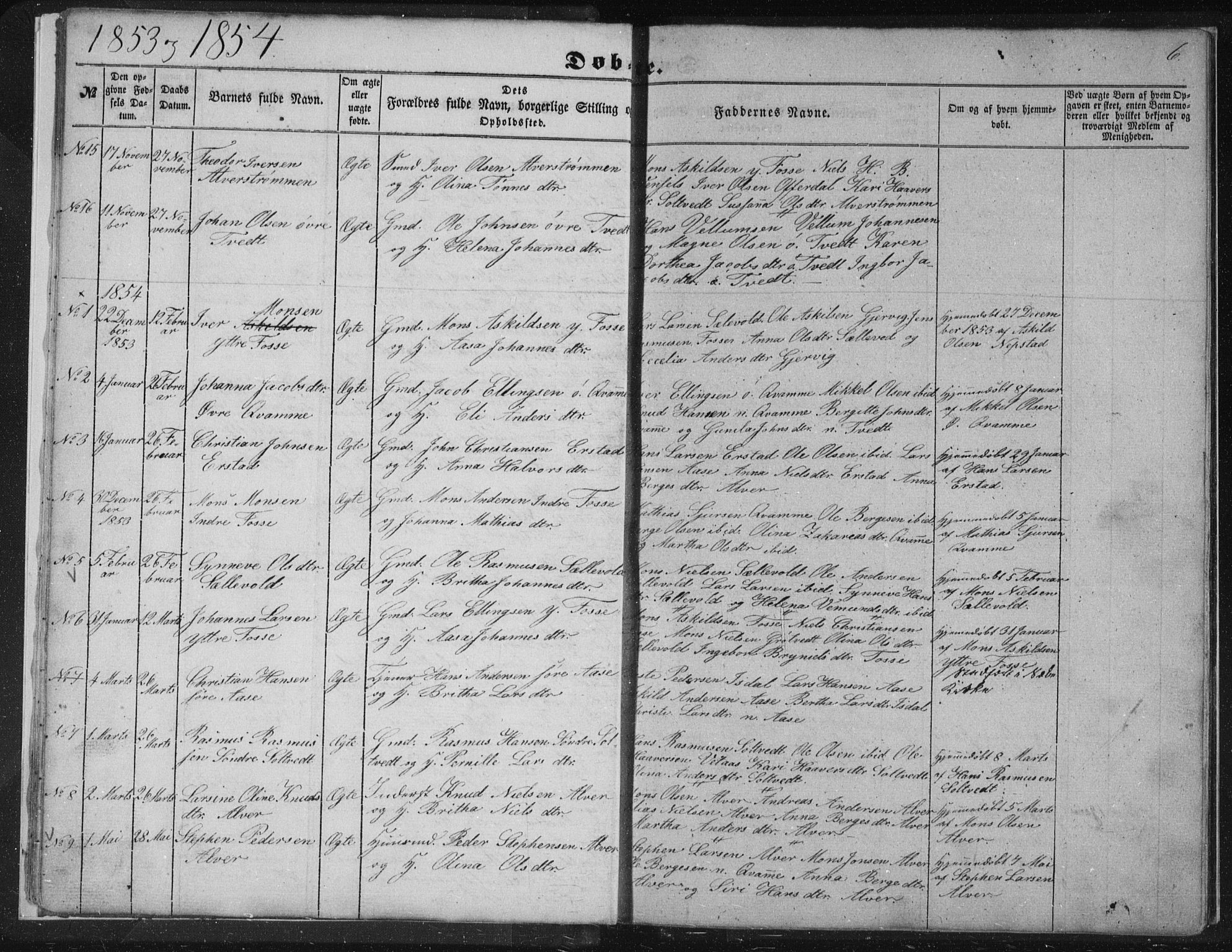 Alversund Sokneprestembete, SAB/A-73901/H/Ha/Hab: Parish register (copy) no. A 1, 1852-1864, p. 6