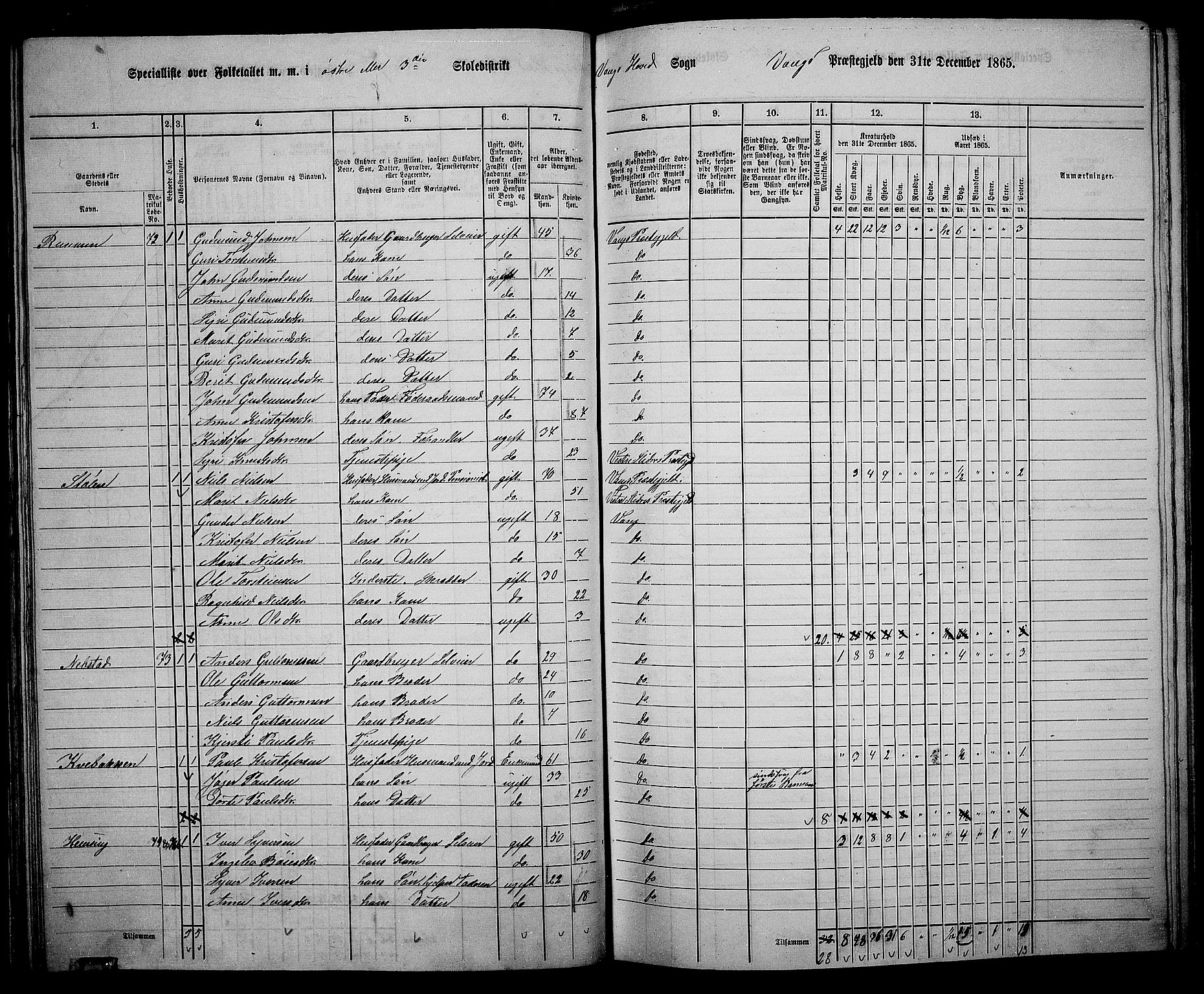 RA, 1865 census for Vang, 1865, p. 55