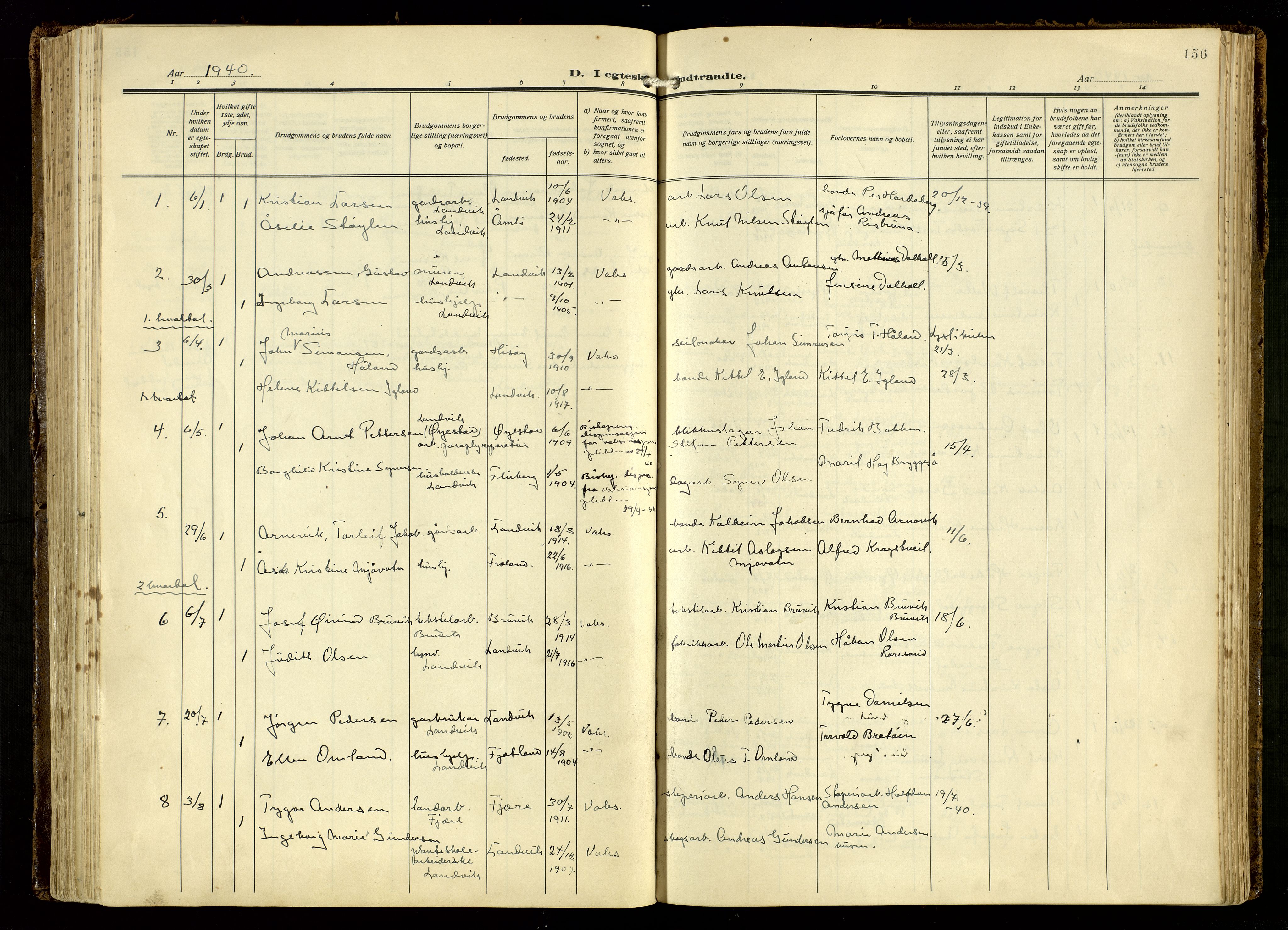 Hommedal sokneprestkontor, SAK/1111-0023/F/Fa/Fab/L0008: Parish register (official) no. A 8, 1925-1956, p. 156